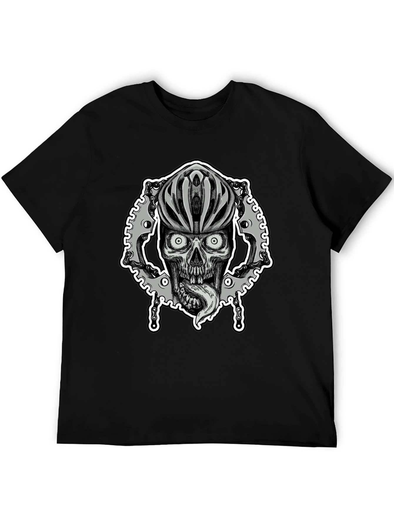 Black Biker Skull Graphic Tee - Black Cotton Blend view 5