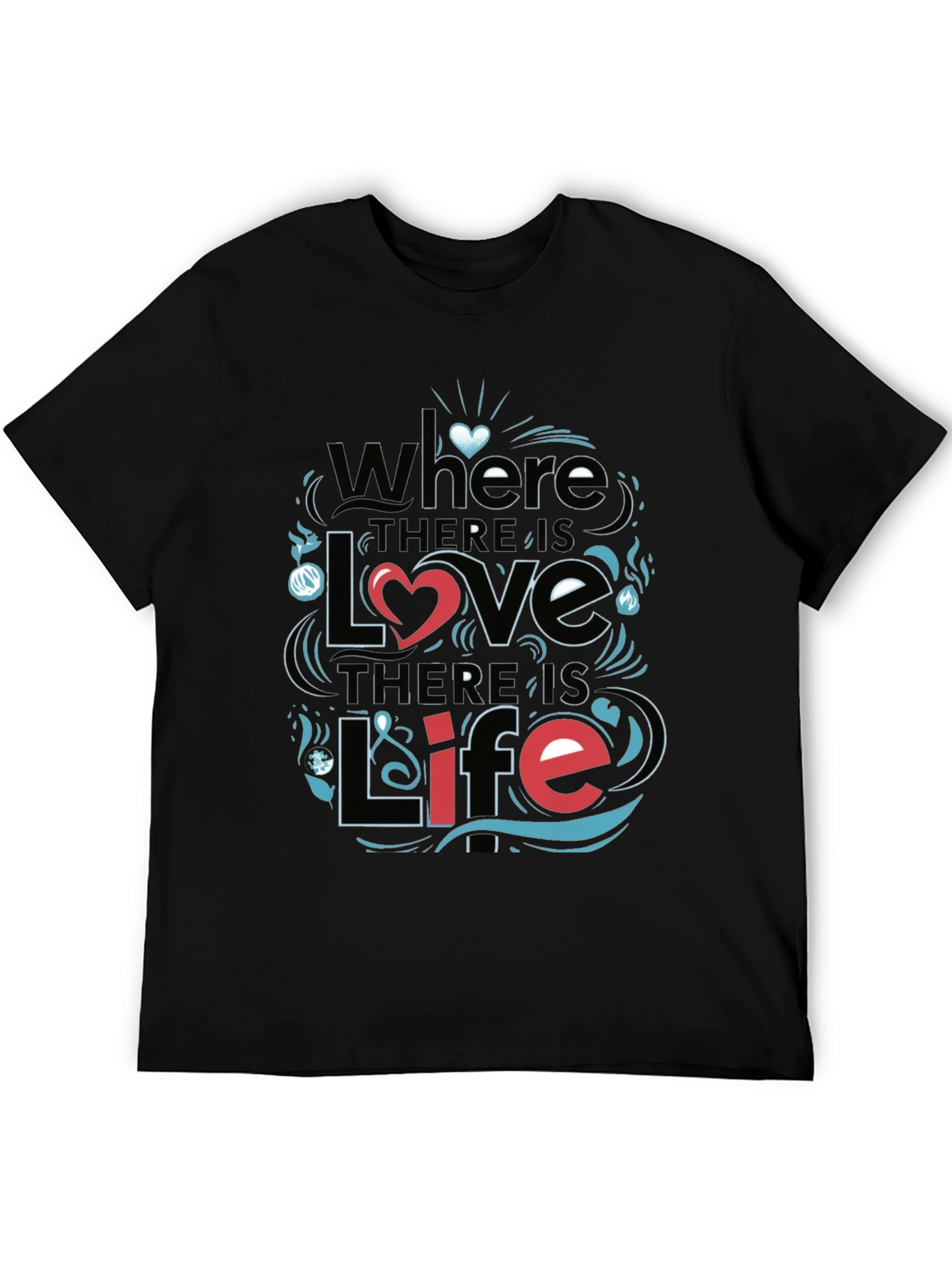 Black Inspirational 'Love & Life' Graphic T-Shirt view 5