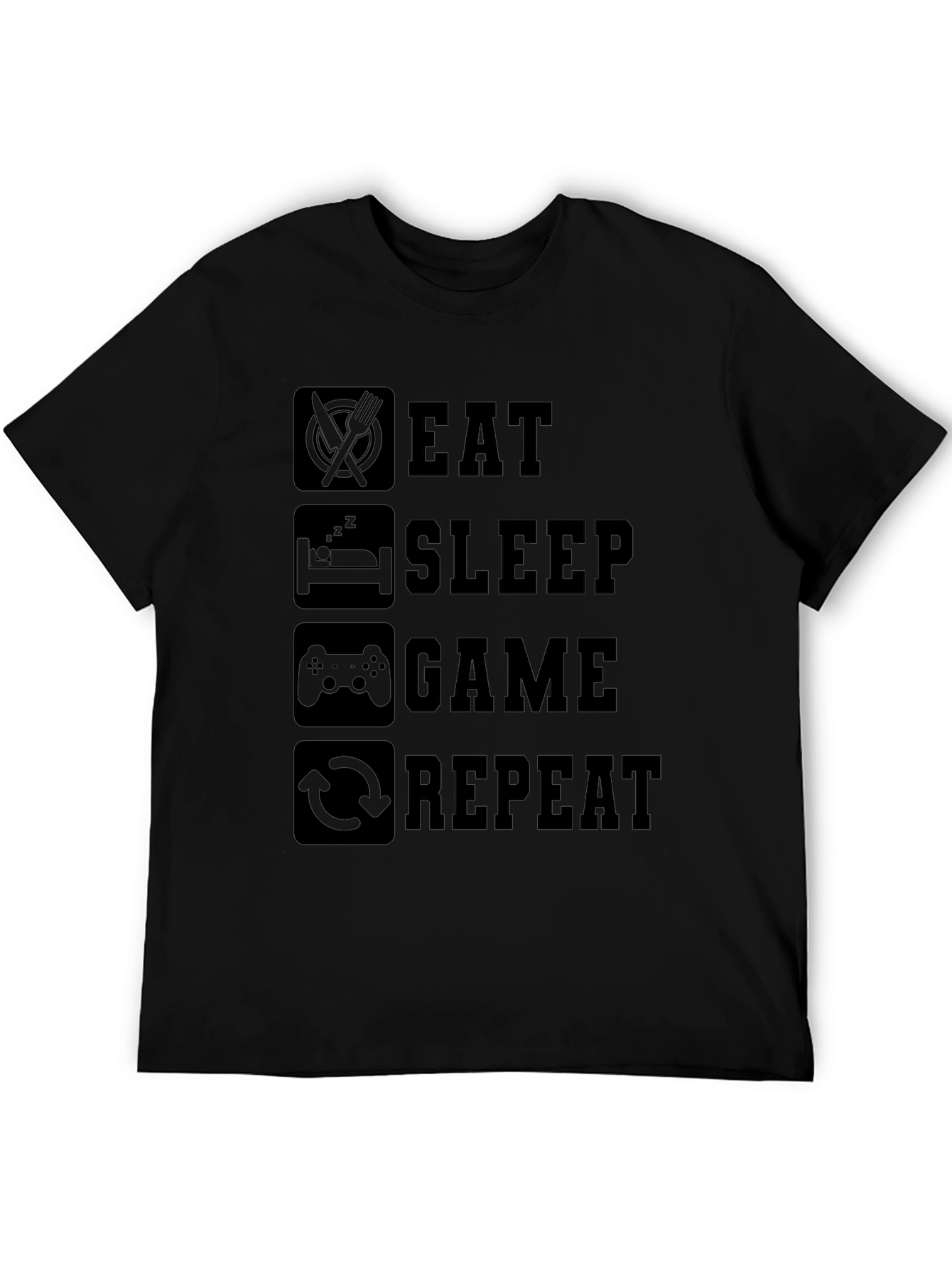 Black Eat Sleep Game Repeat Black Graphic Tee view 5