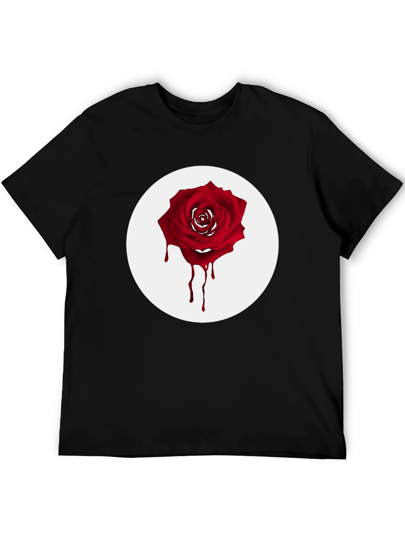 Black Men's Black T-Shirt with Bleeding Rose Graphic view 5