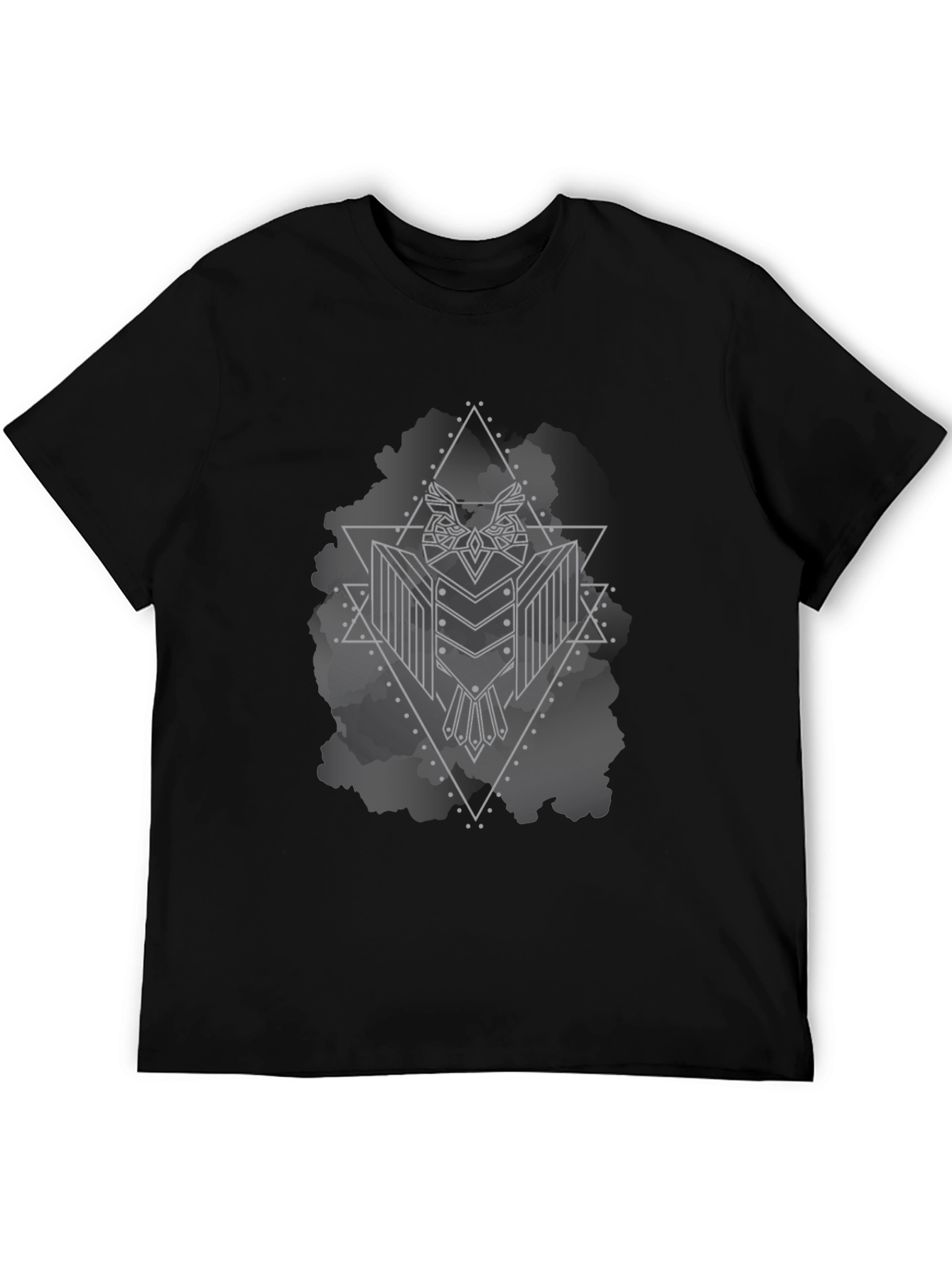 Black Geometric Owl Graphic Black T-Shirt view 5