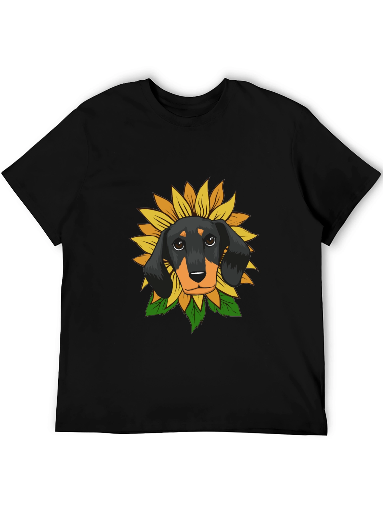 Black Dachshund Sunflower Graphic Tee - Black Cotton Comfort view 5