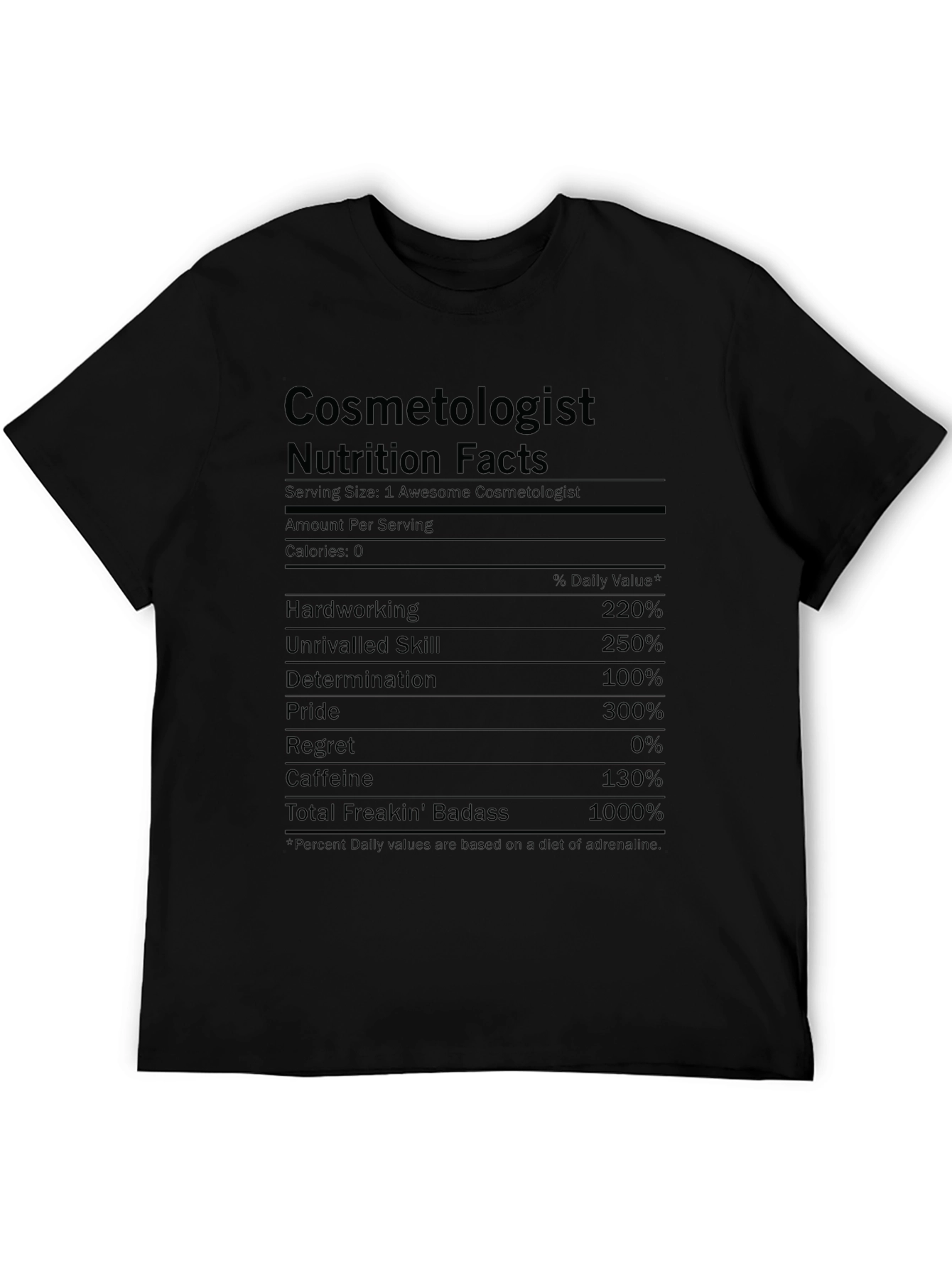 Black Cosmetologist Nutrition Facts Graphic T-Shirt view 5