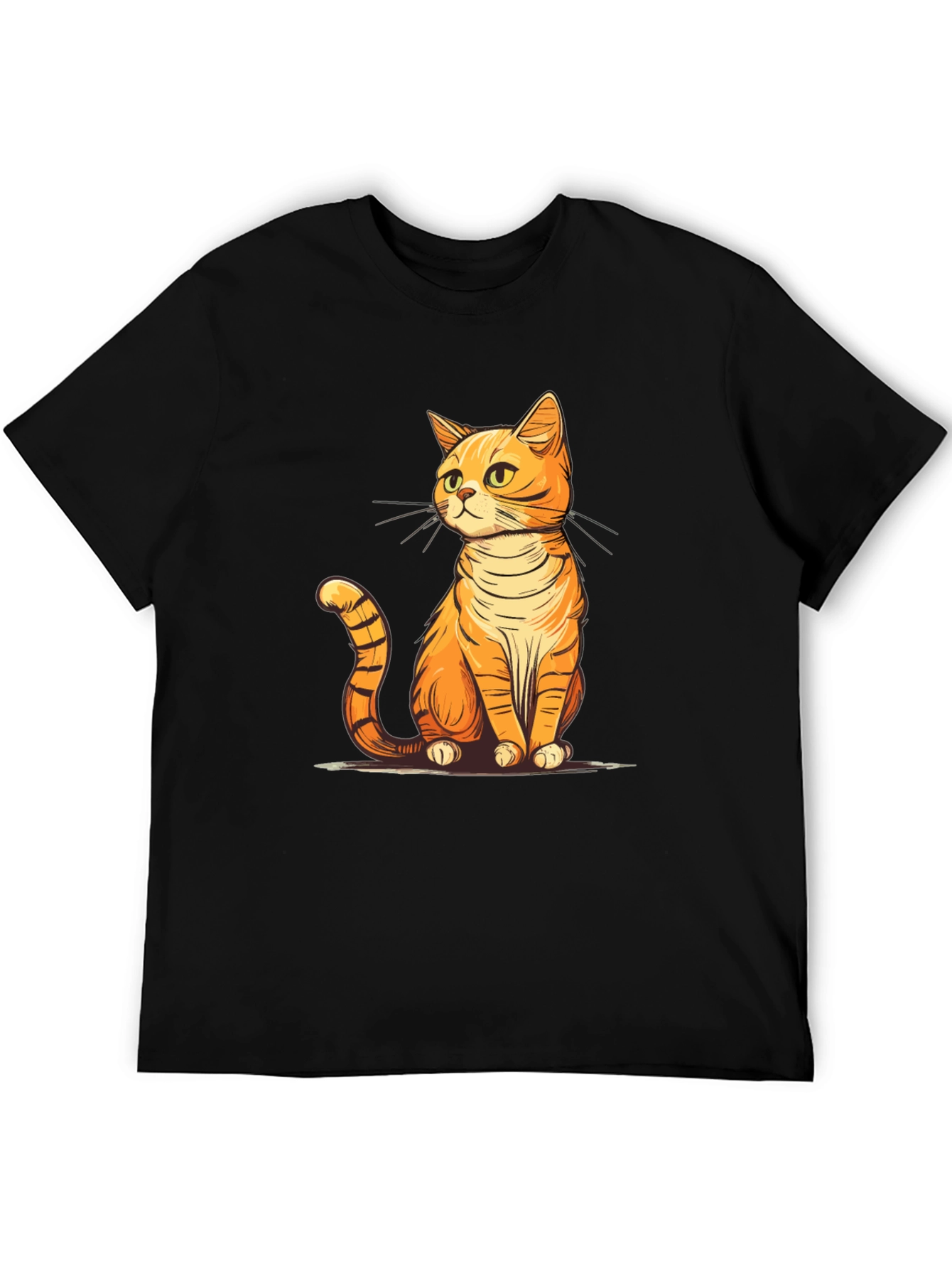 Black Cute Cartoon Cat T-Shirt - Unisex Black Tee view 5