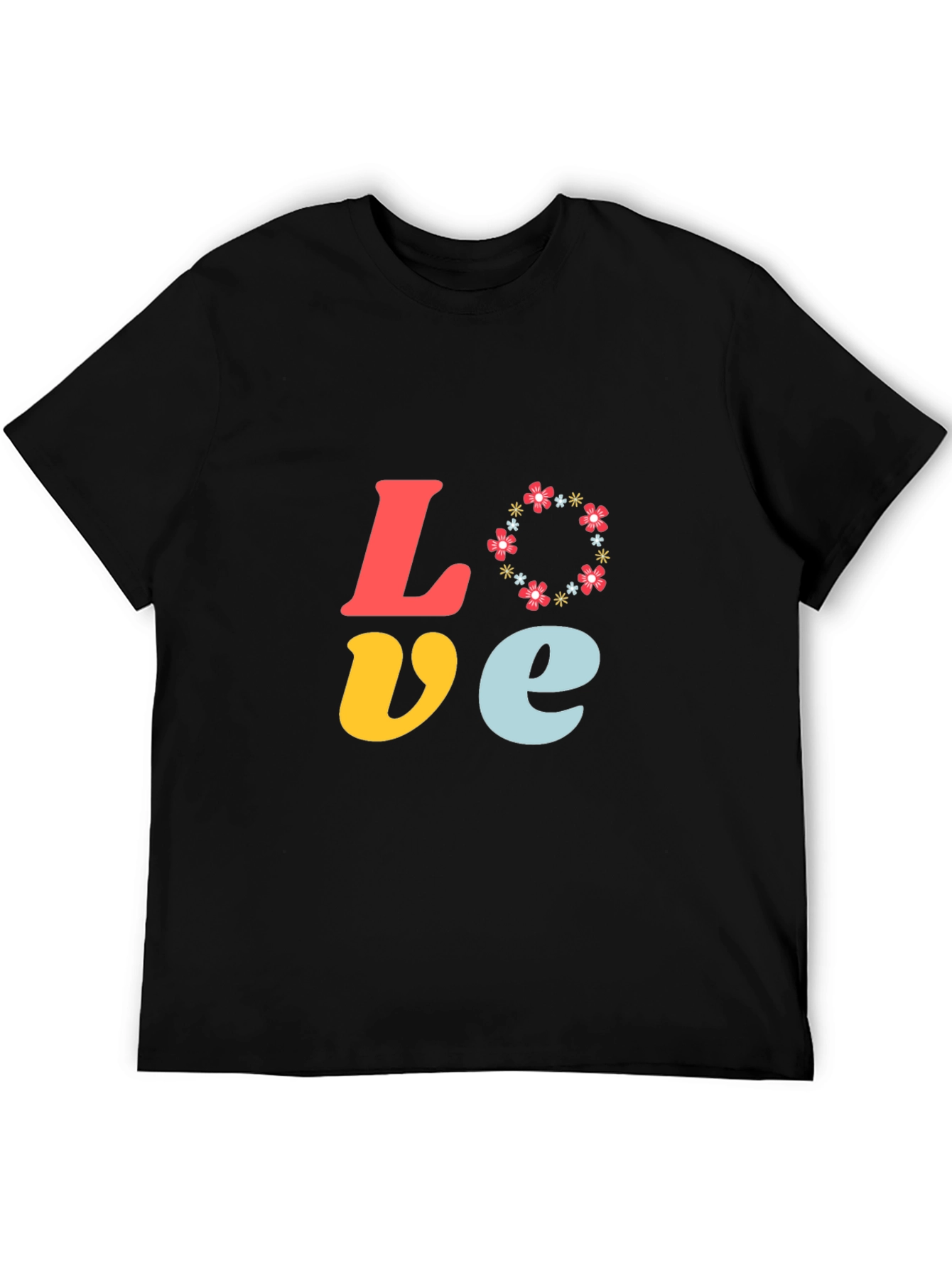 Black Love Floral Graphic Tee - Short Sleeve Black T-Shirt view 5