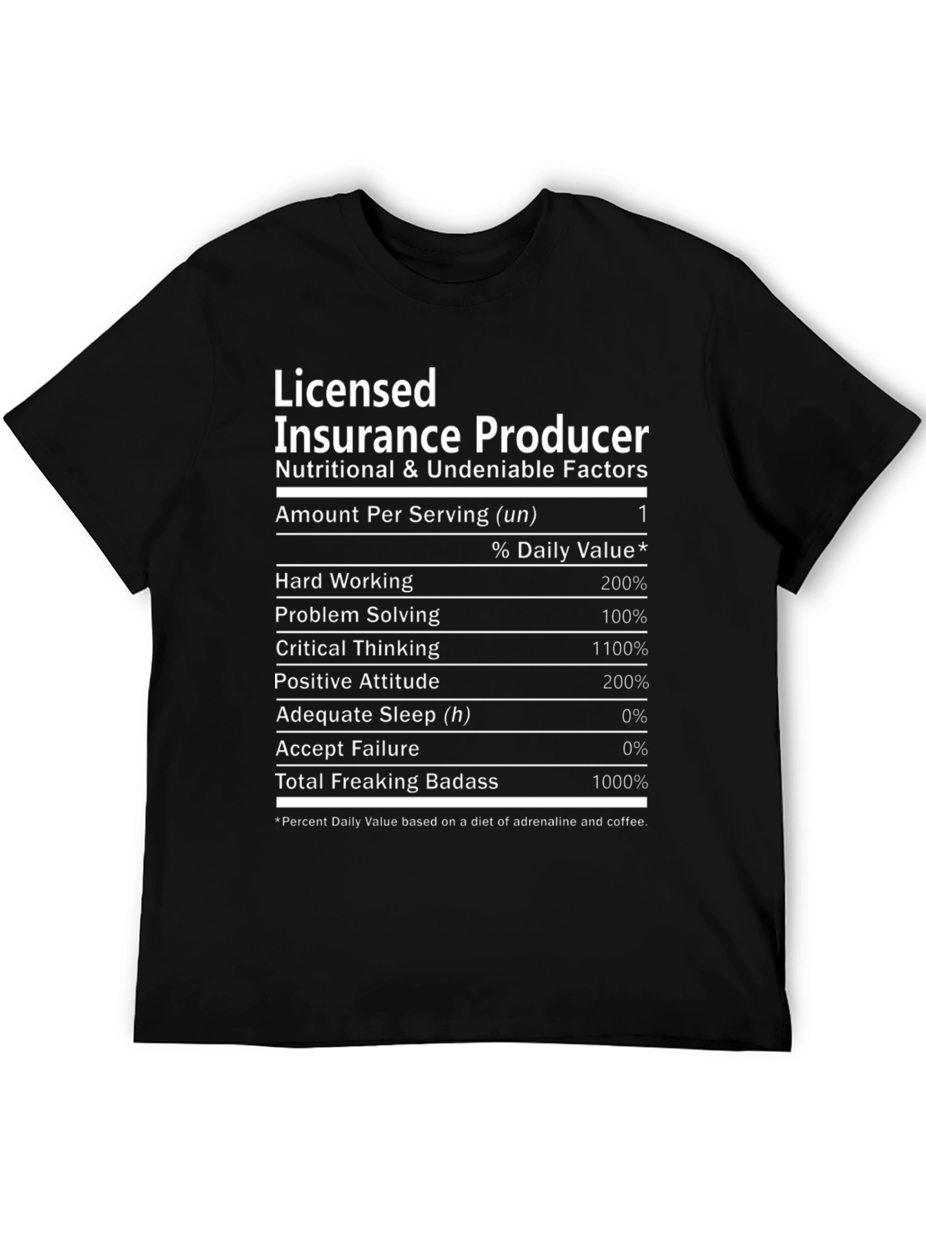 Black Licensed Insurance Producer T-Shirt - Nutrition Facts view 5