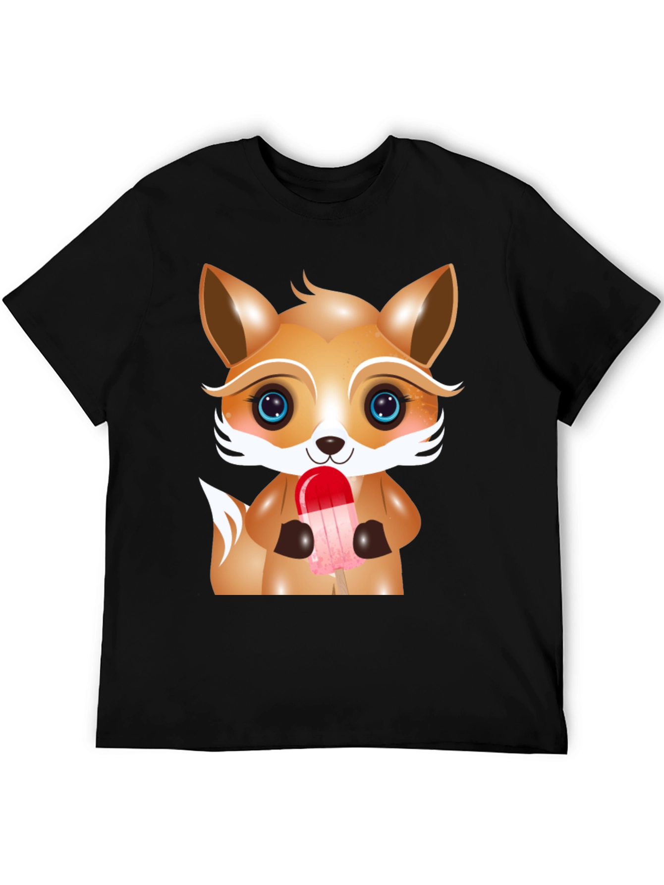Black Cute Cartoon Fox Ice Cream Graphic Tee view 5