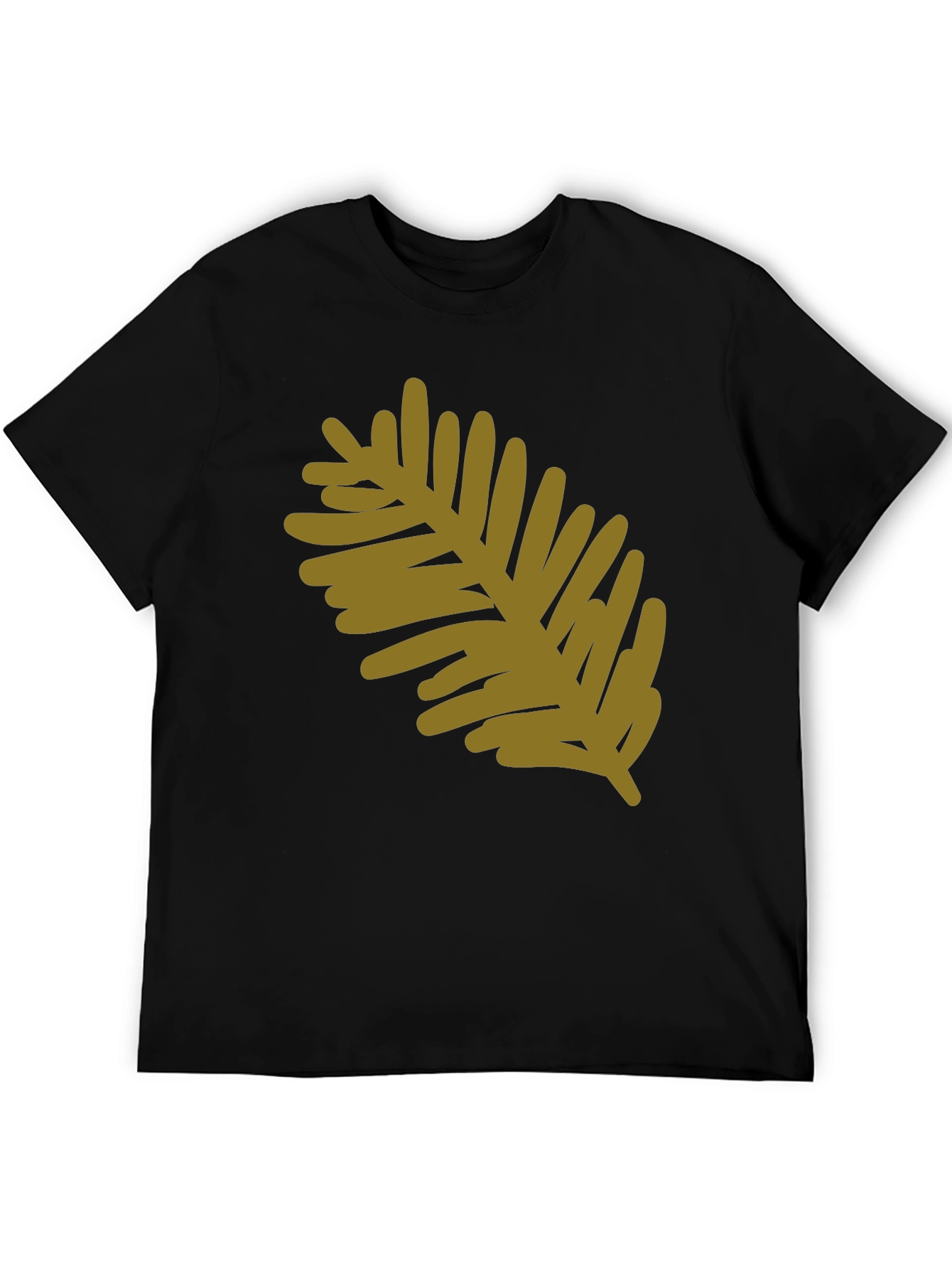 Black Modern Leaf Design Black Cotton T-Shirt view 5