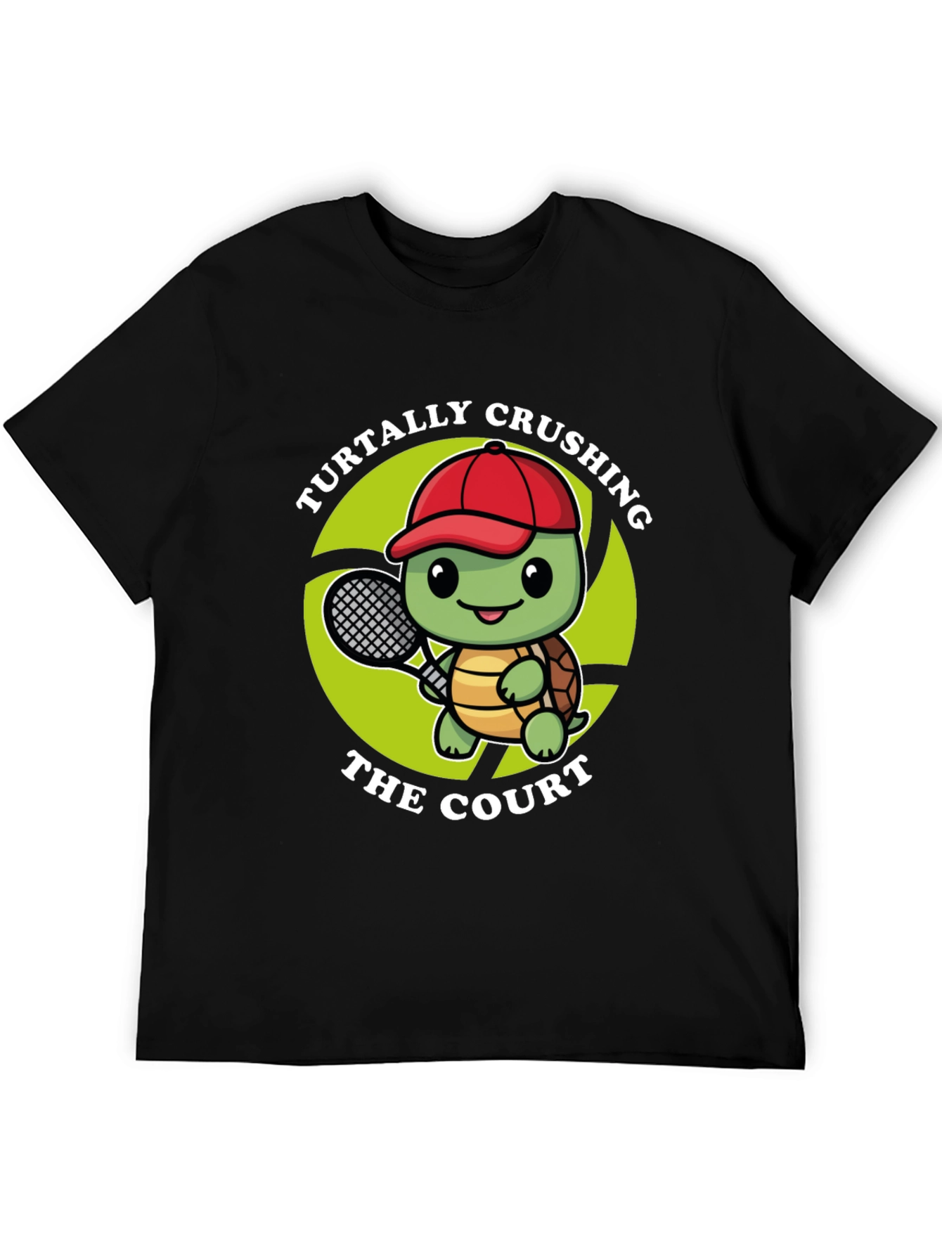 Black Turtally Crushing It! Tennis Turtle Graphic Tee view 5