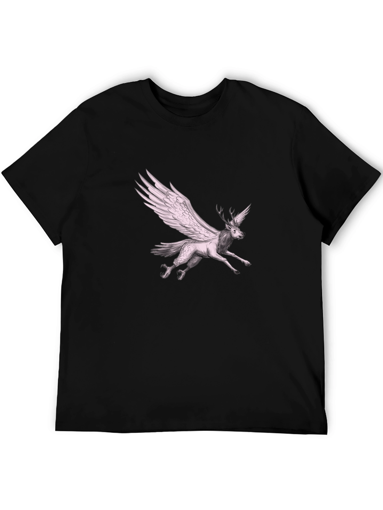 Black Winged Deer Graphic Tee - Unique Fantasy T-Shirt view 5