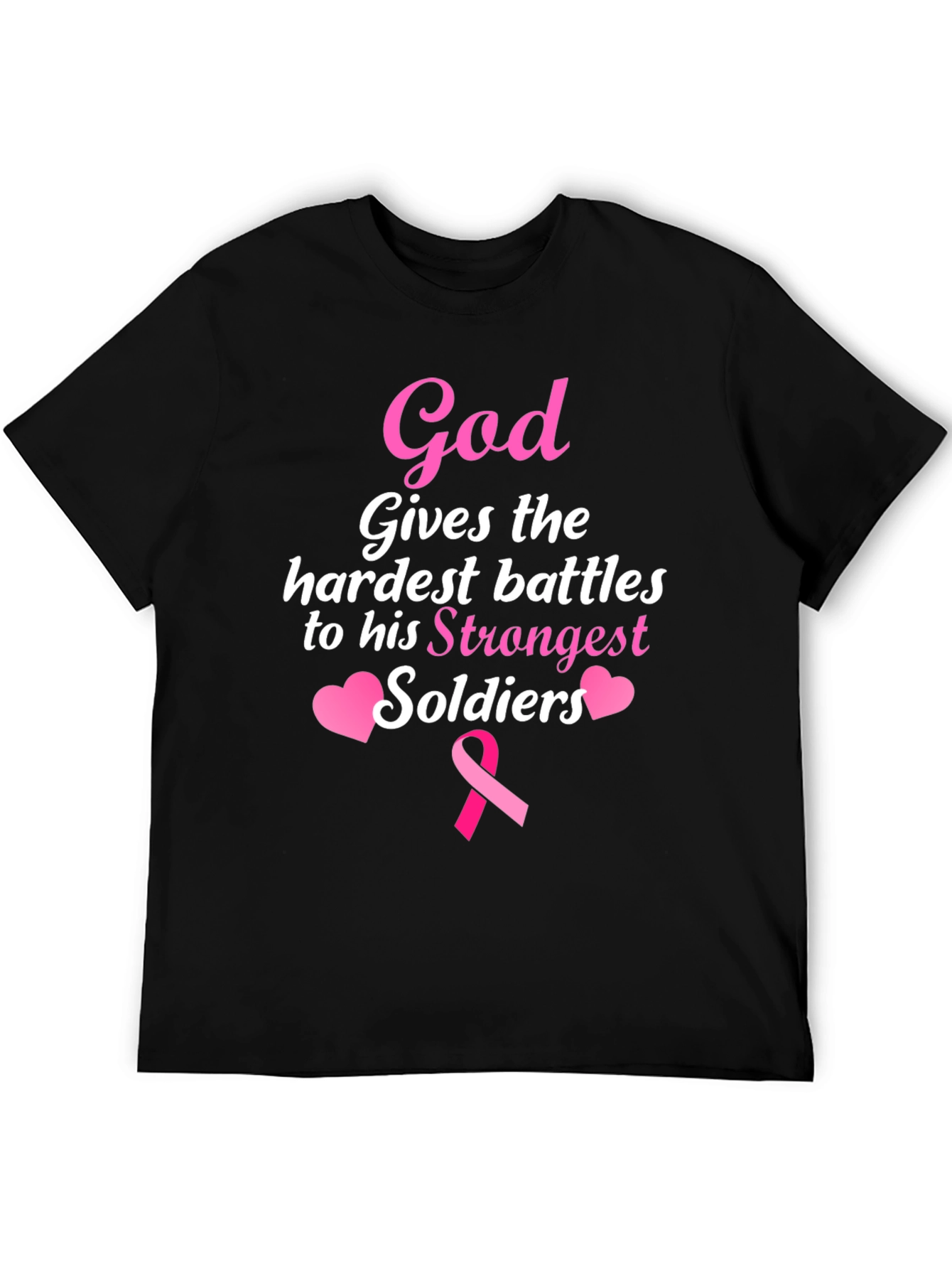 Black God Gives Battles T-Shirt - Strongest Soldiers - Pink Ribbon view 5