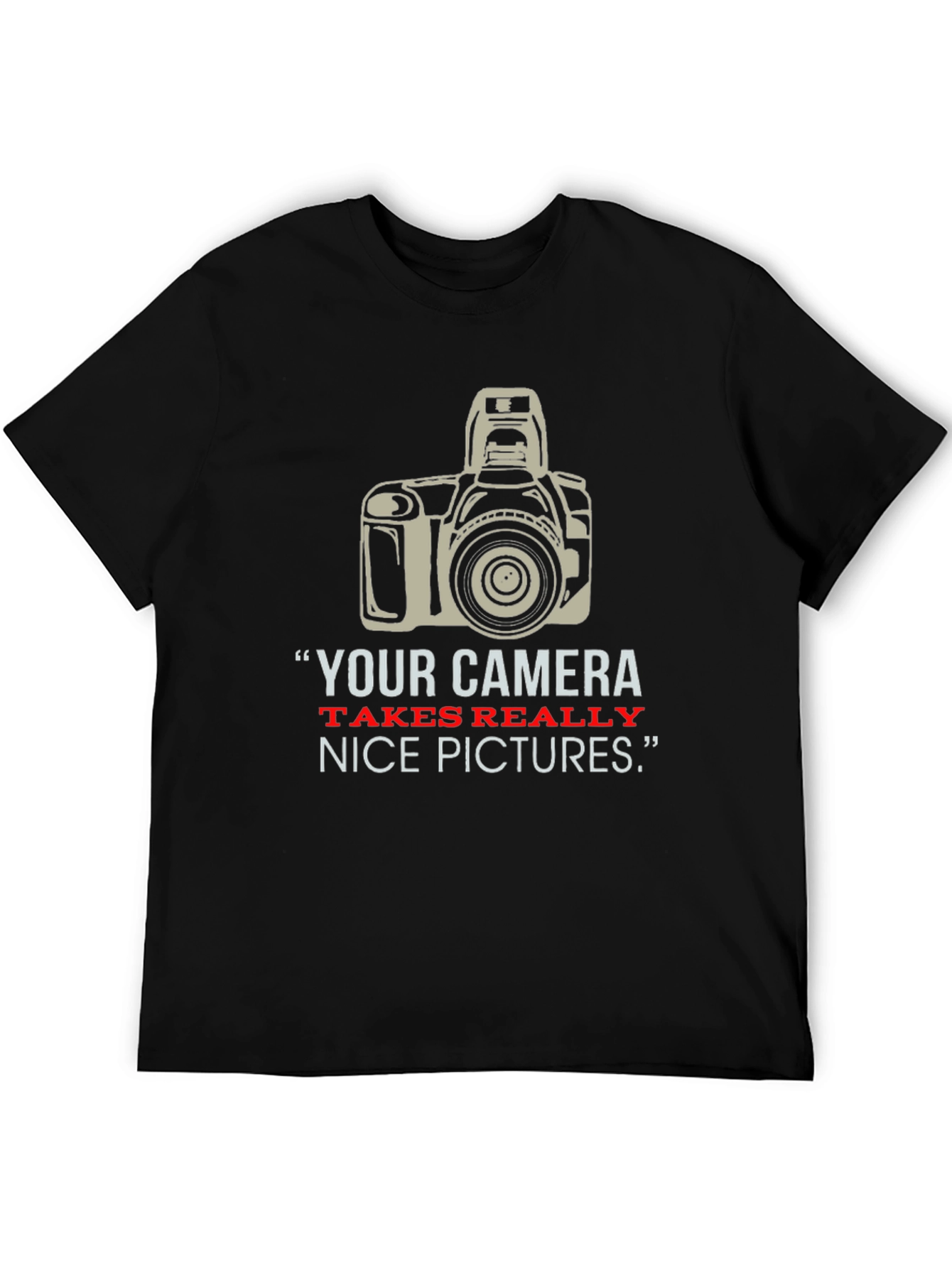 Black Funny Photographer T-Shirt, "Nice Pictures" view 5