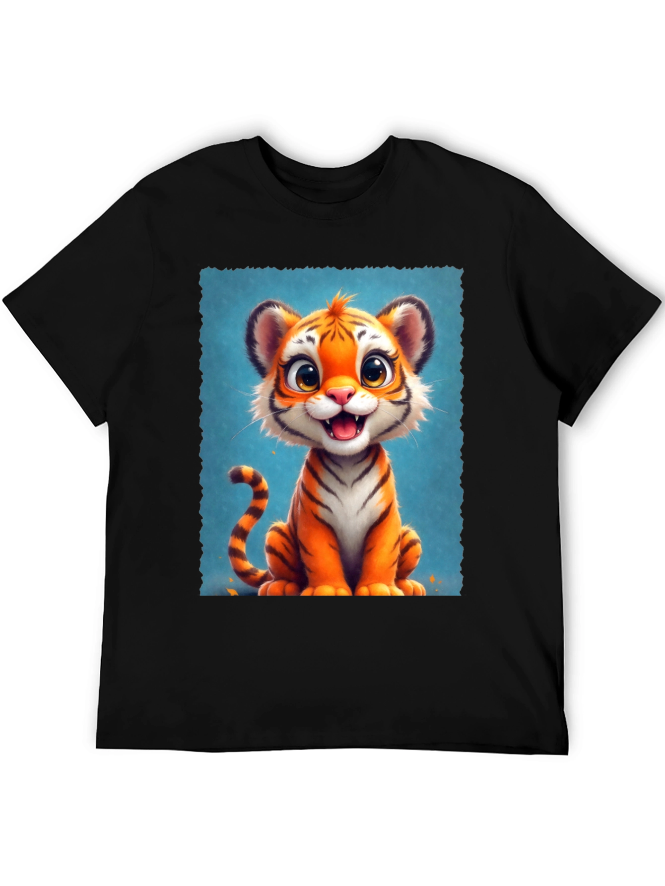 Black Cute Cartoon Tiger Graphic Tee view 5