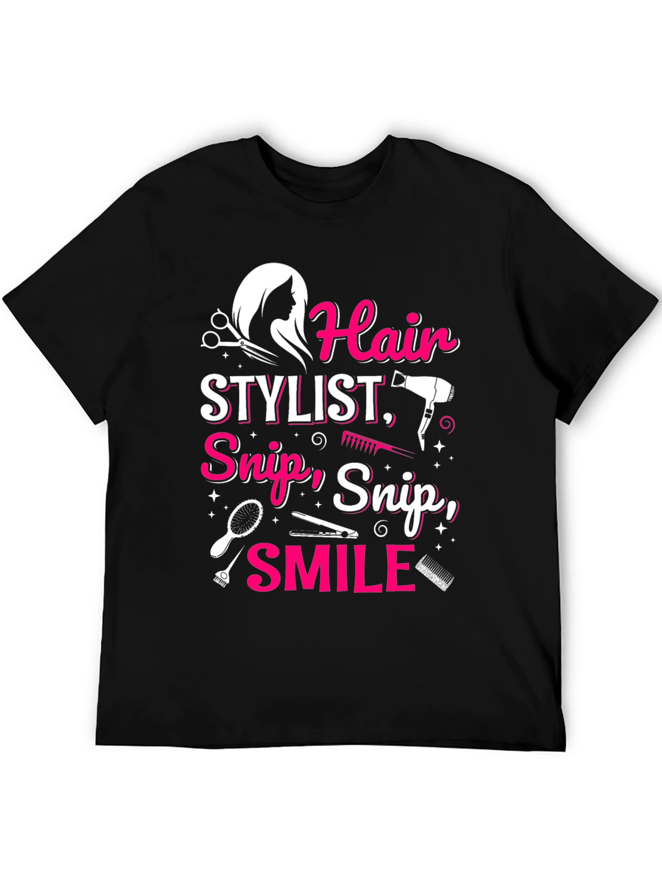 Black Hair Stylist T-Shirt - Snip, Snip, Smile! view 5
