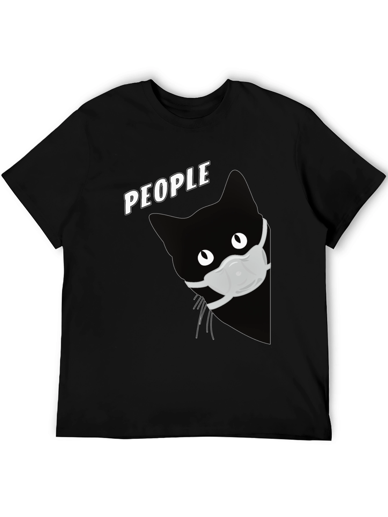 Black Cat with Mask Graphic T-Shirt - People view 5
