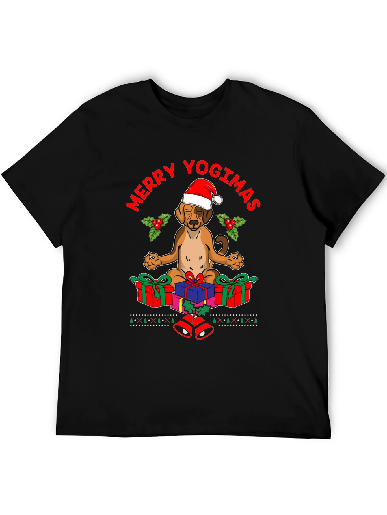 Black Merry Yogimas Dog T-Shirt - Holiday Yoga Gifts view 5