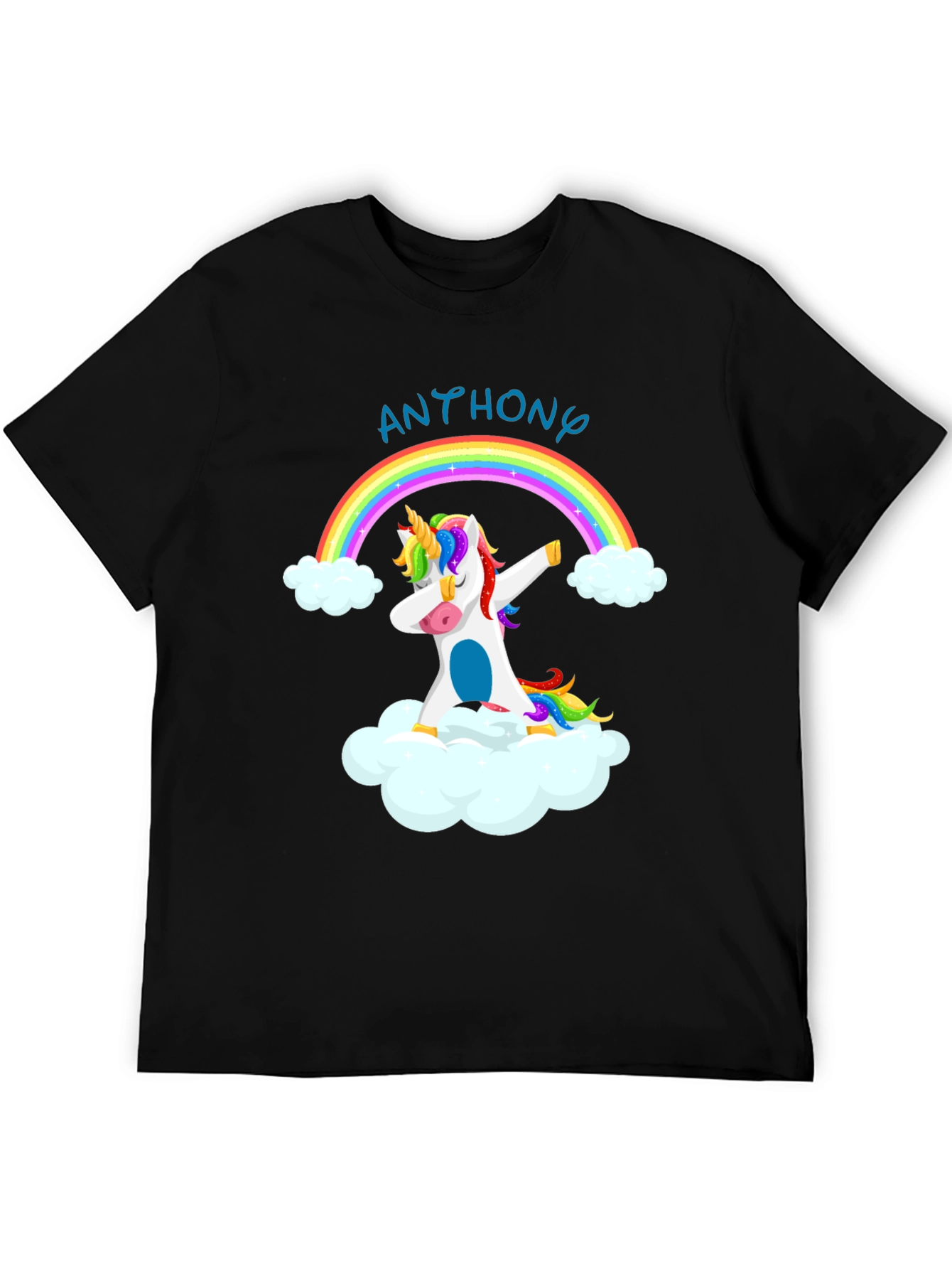 Black Dabbing Unicorn Rainbow T-Shirt - Personalized Name view 5