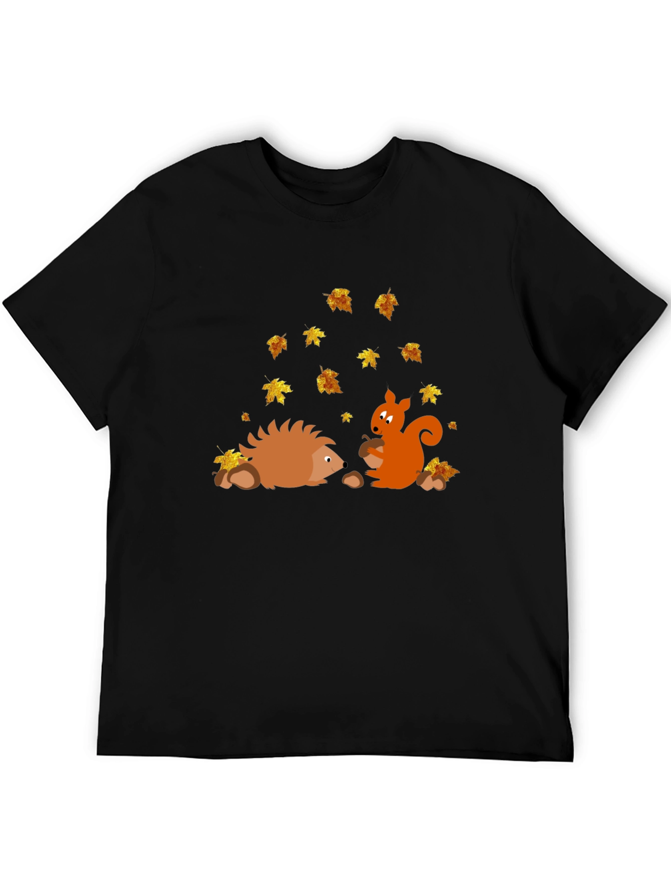 Black Autumn Friends Graphic Tee - Hedgehog & Squirrel view 5