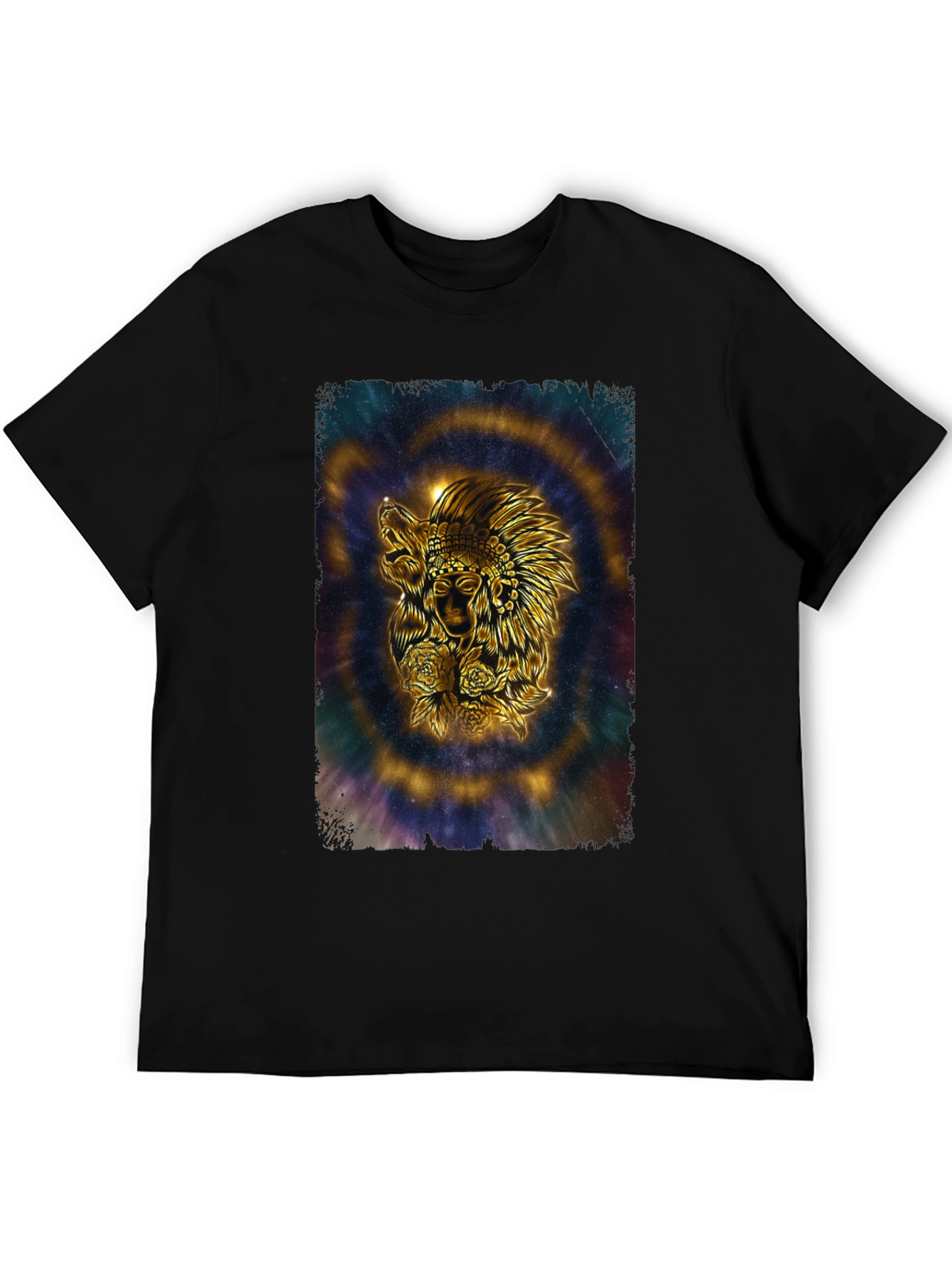 Black Native American Wolf Graphic T-Shirt - Black view 5
