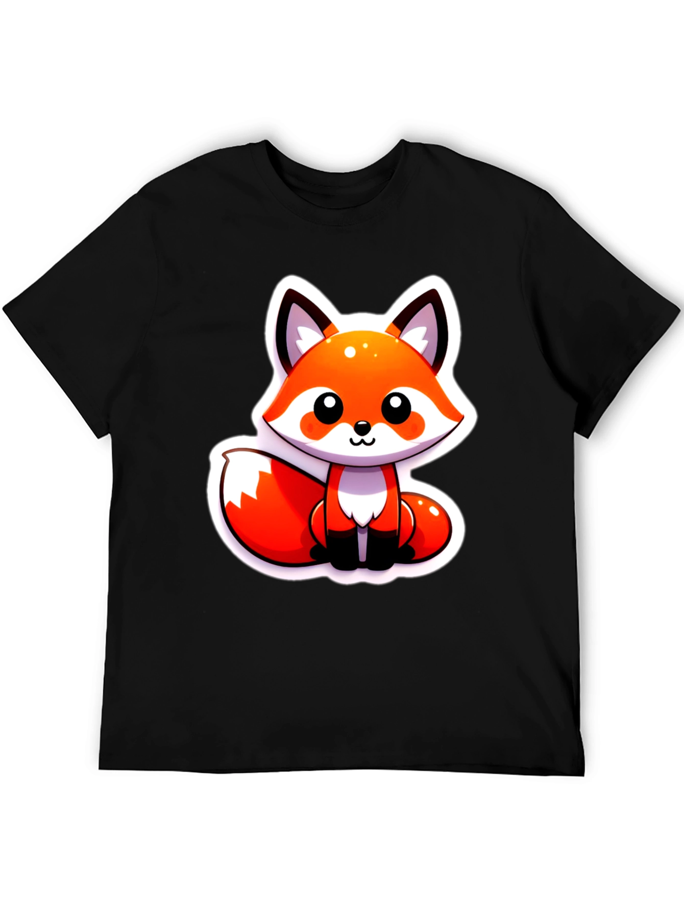 Black Cute Cartoon Fox Graphic Tee - Soft Black Unisex Shirt view 5