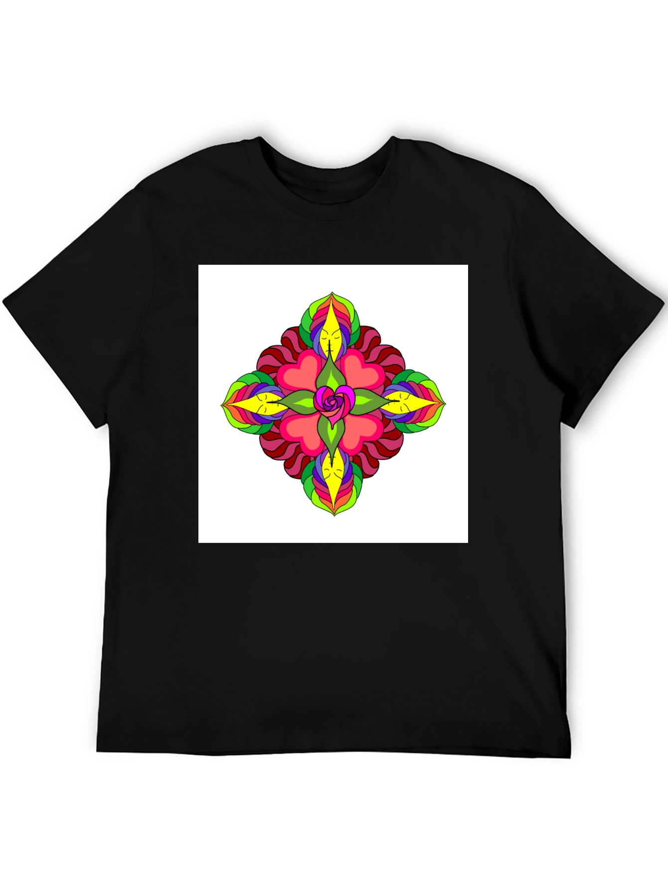 Black Psychedelic Flower Tee - Black Cotton Casual Wear view 5