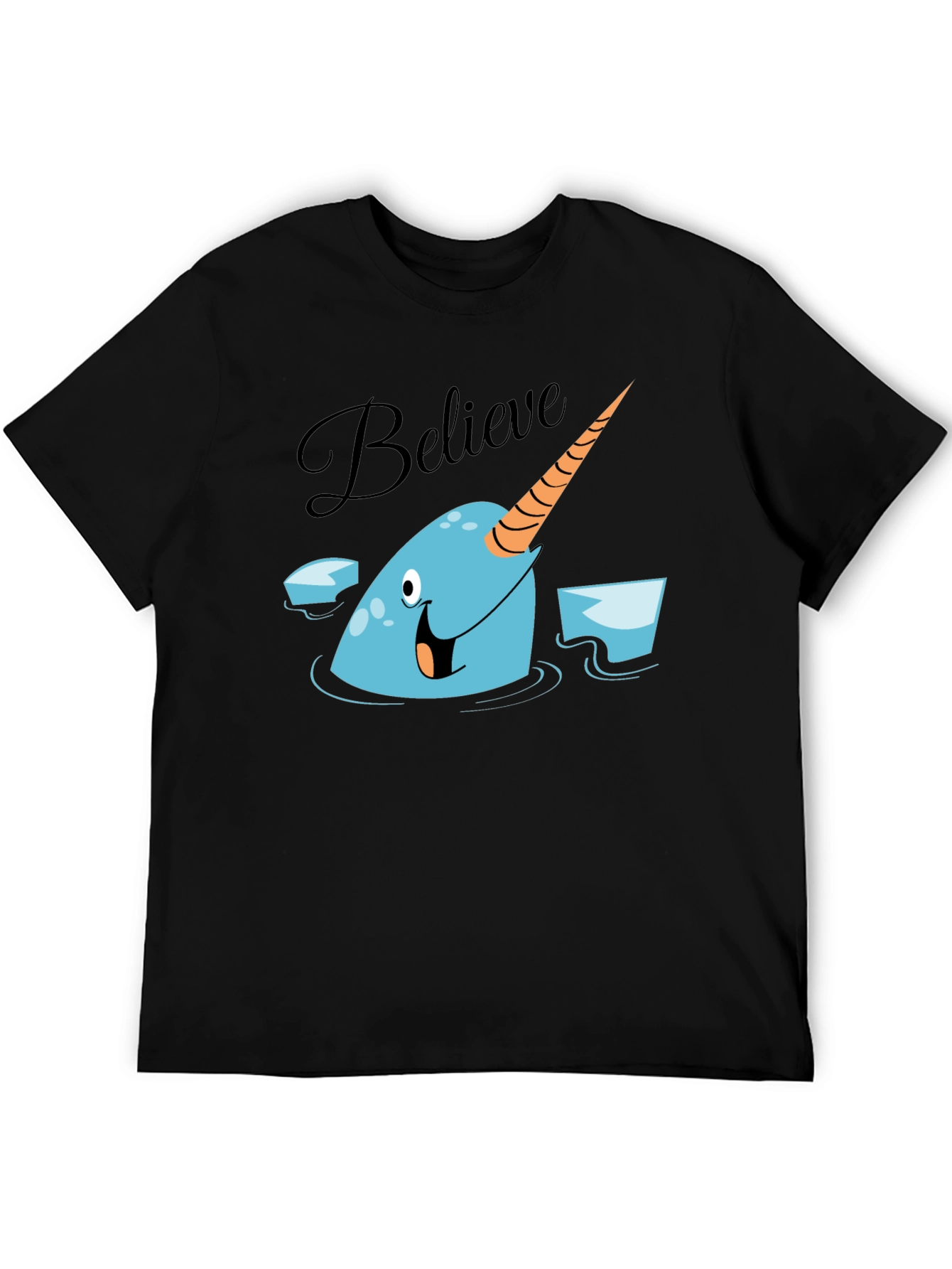 Black Narwhal Believe Graphic Tee - Black Cotton T-Shirt view 5