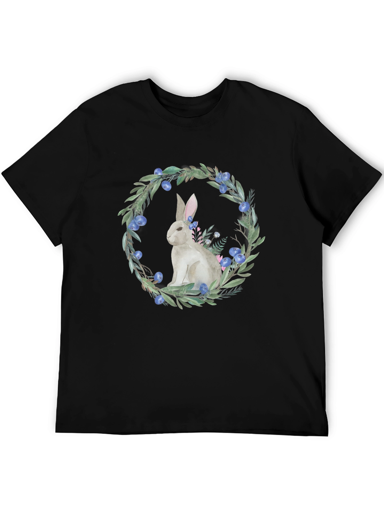 Black Rabbit Wreath Graphic Tee - Black Cotton Blend view 5
