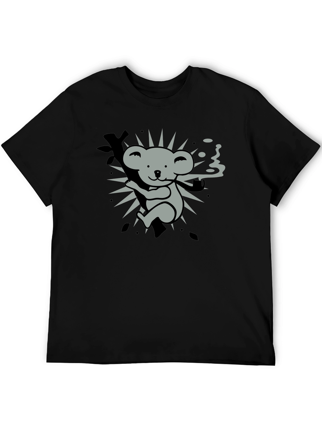 Black Smoking Koala Graphic Tee - Black Cotton T-Shirt view 5