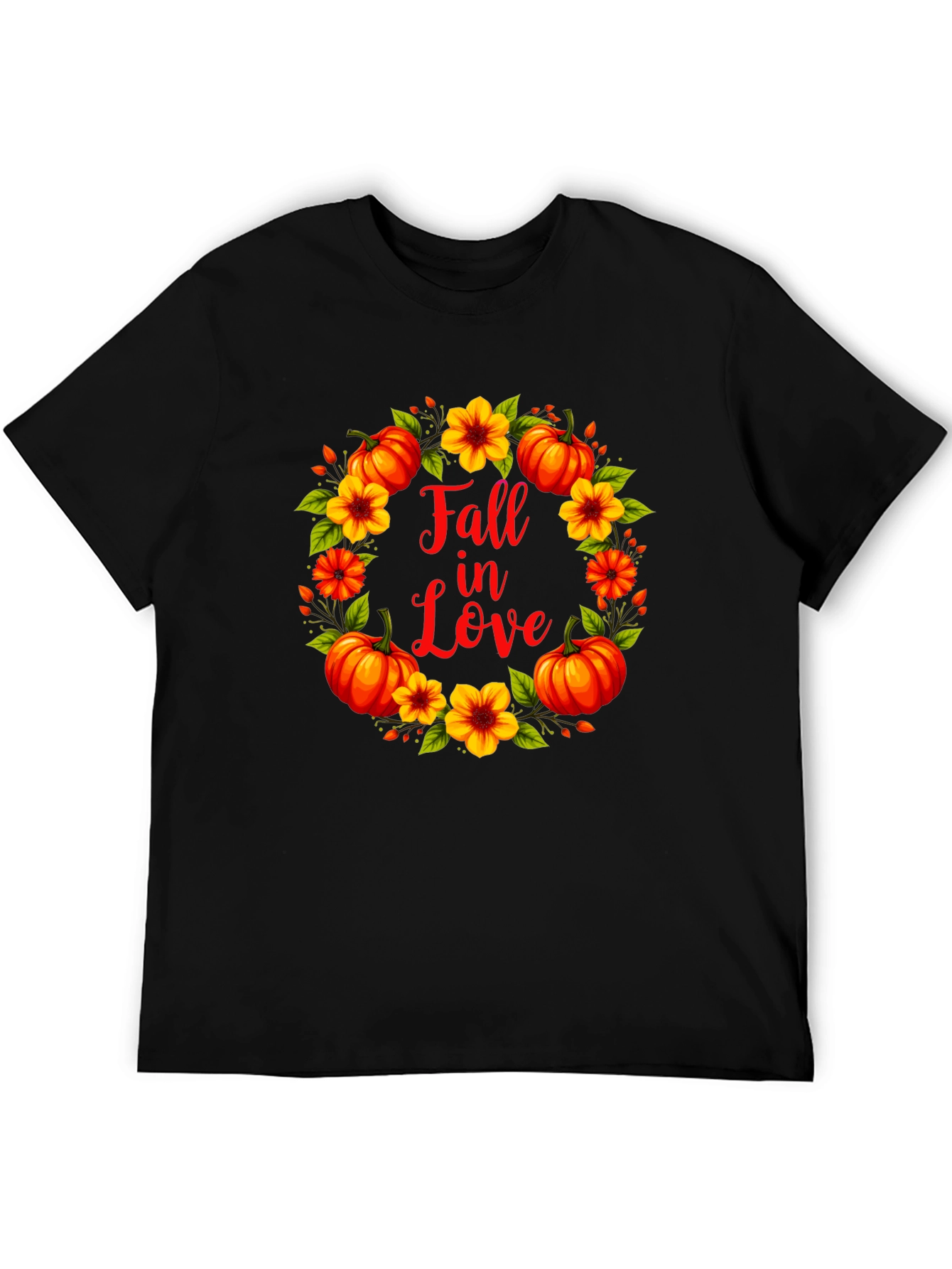 Black Fall In Love Pumpkin Floral Wreath Graphic Tee view 5