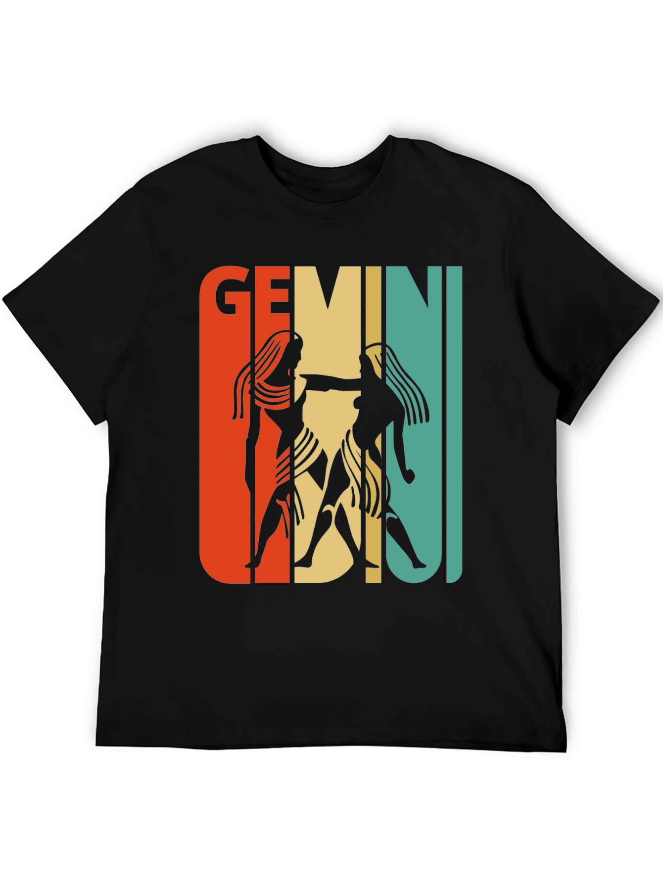 Black Retro Gemini Zodiac Graphic T-Shirt view 5
