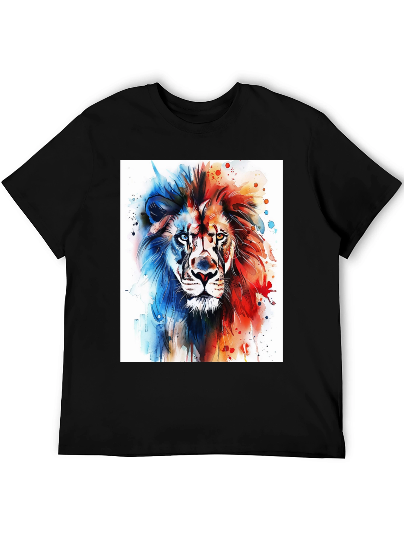 Black Watercolor Lion Graphic Tee - Men's Black T-Shirt view 5