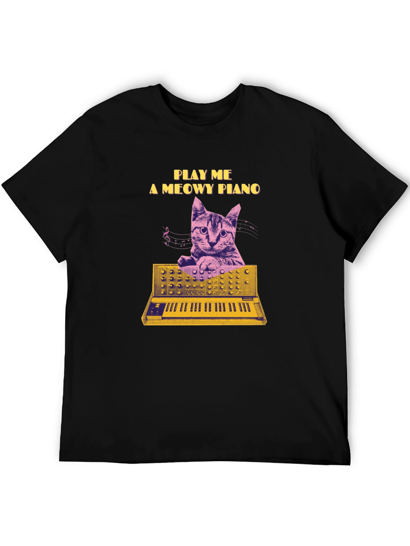 Black Play Me a Meowy Piano Black T-Shirt view 5