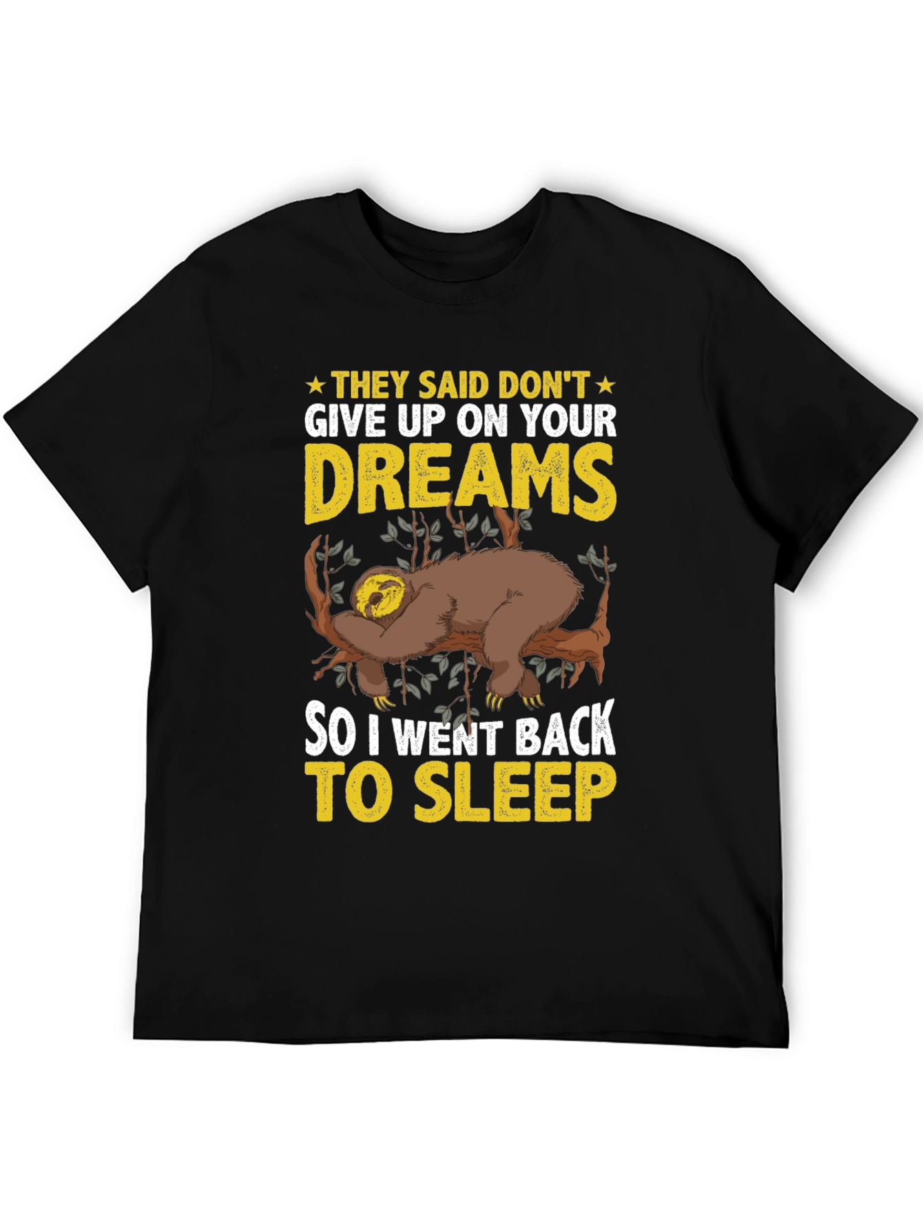 Black Lazy Sloth Dreams T-Shirt - Funny Sleep Tee view 5
