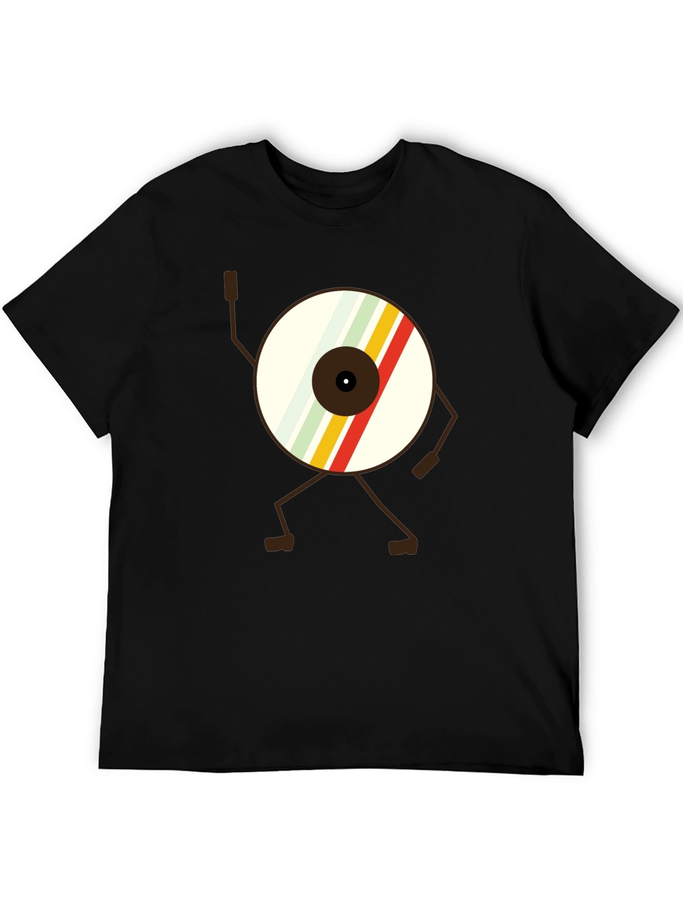 Black Retro Record Character T-Shirt - Cool Graphic Tee view 5