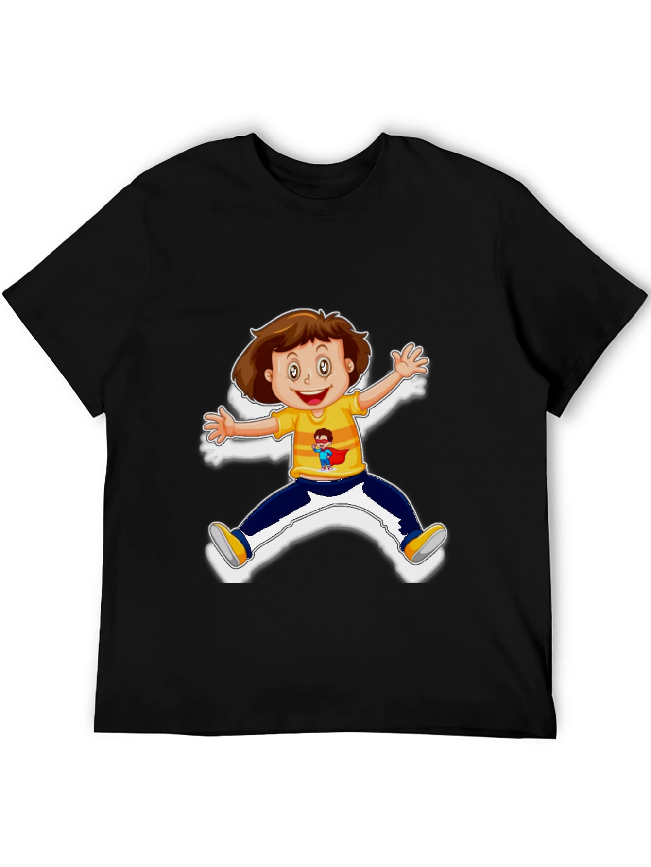 Black Cartoon Kid Graphic Black T-Shirt view 5