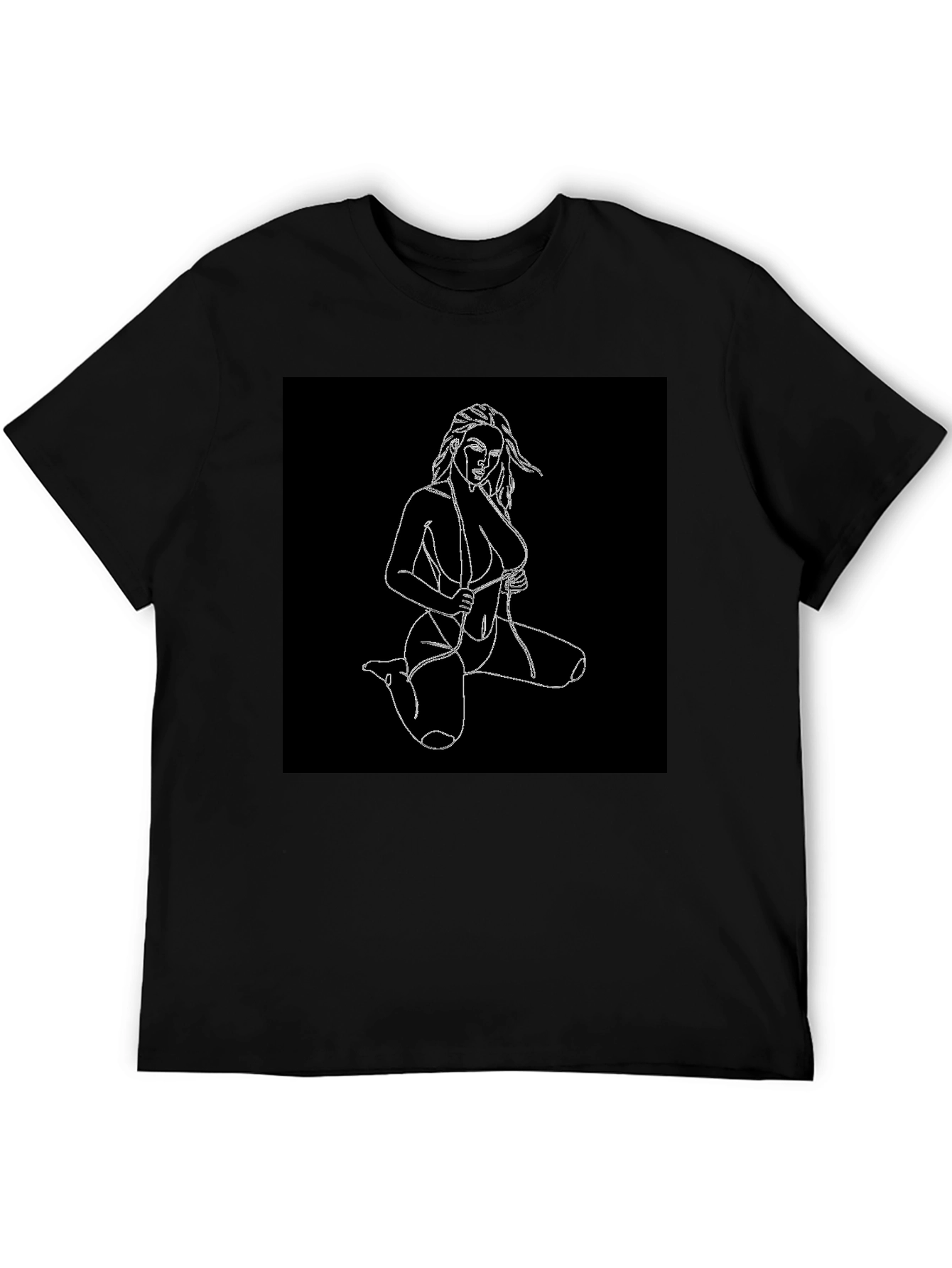 Black Black T-Shirt with Line Art Woman Design view 5