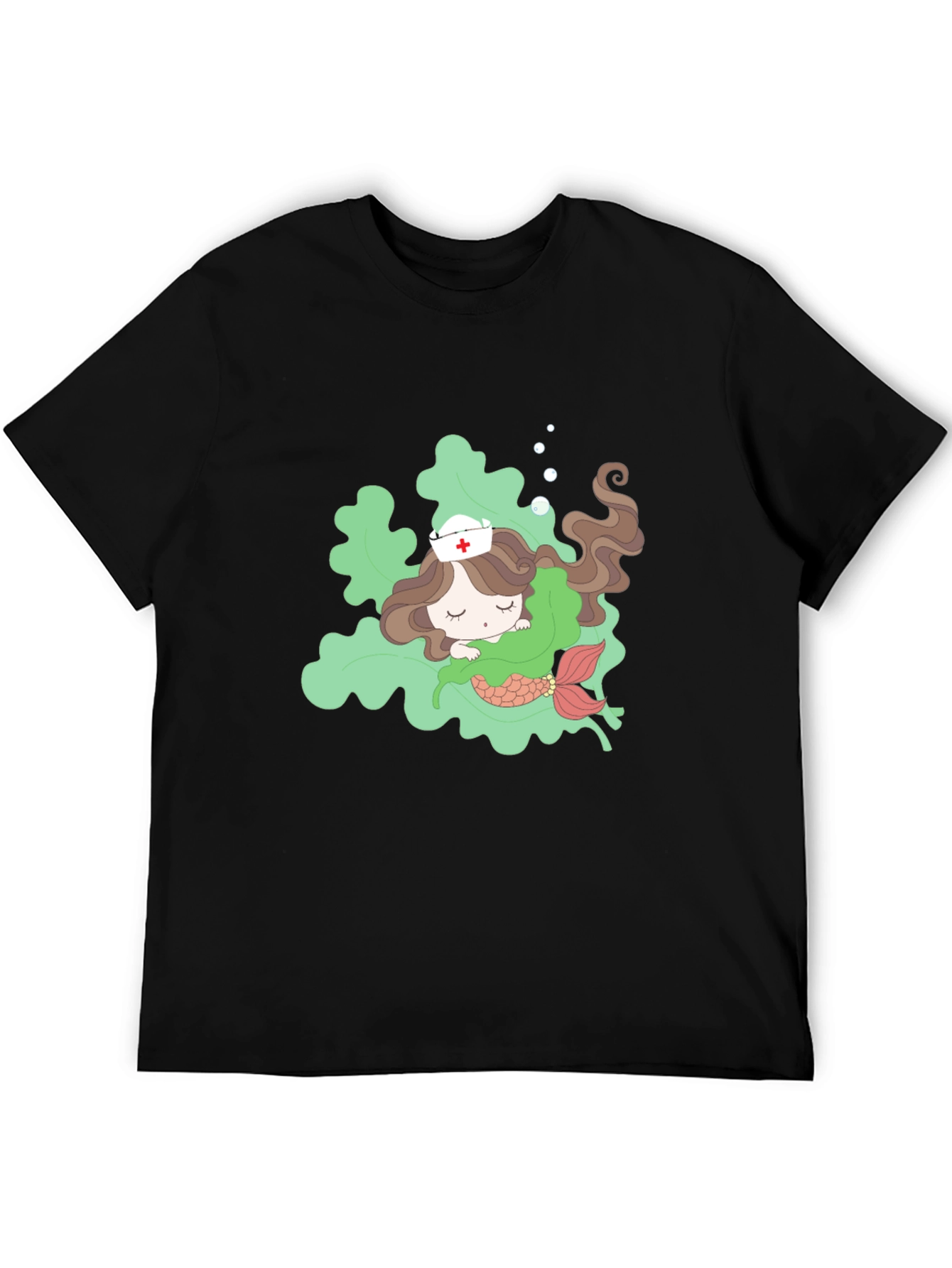 Black Mermaid Nurse T-Shirt - Cute Cartoon Design view 5
