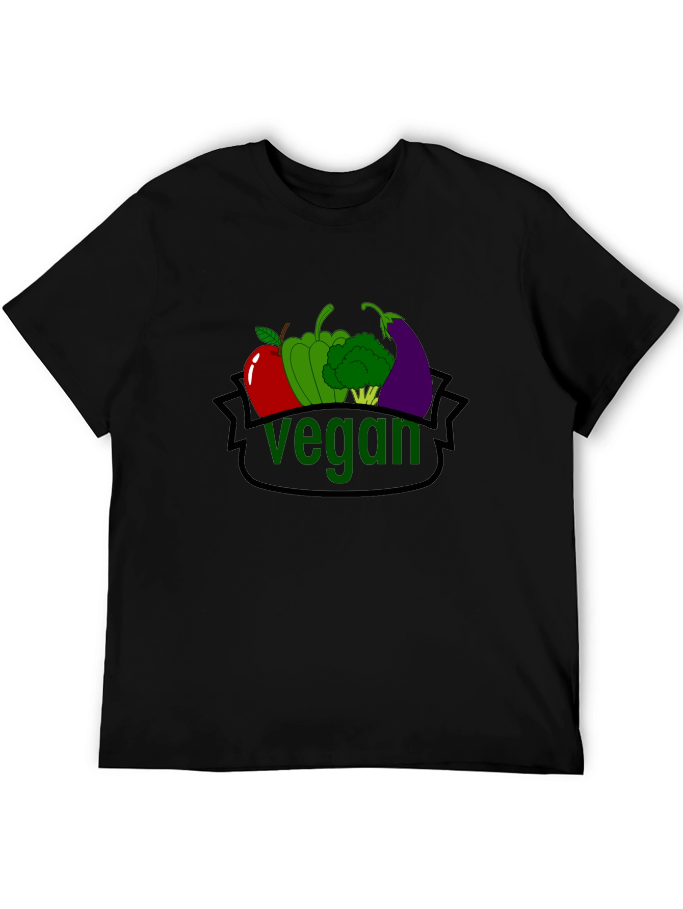 Black Vegan T-Shirt with Fruit & Vegetable Design view 5