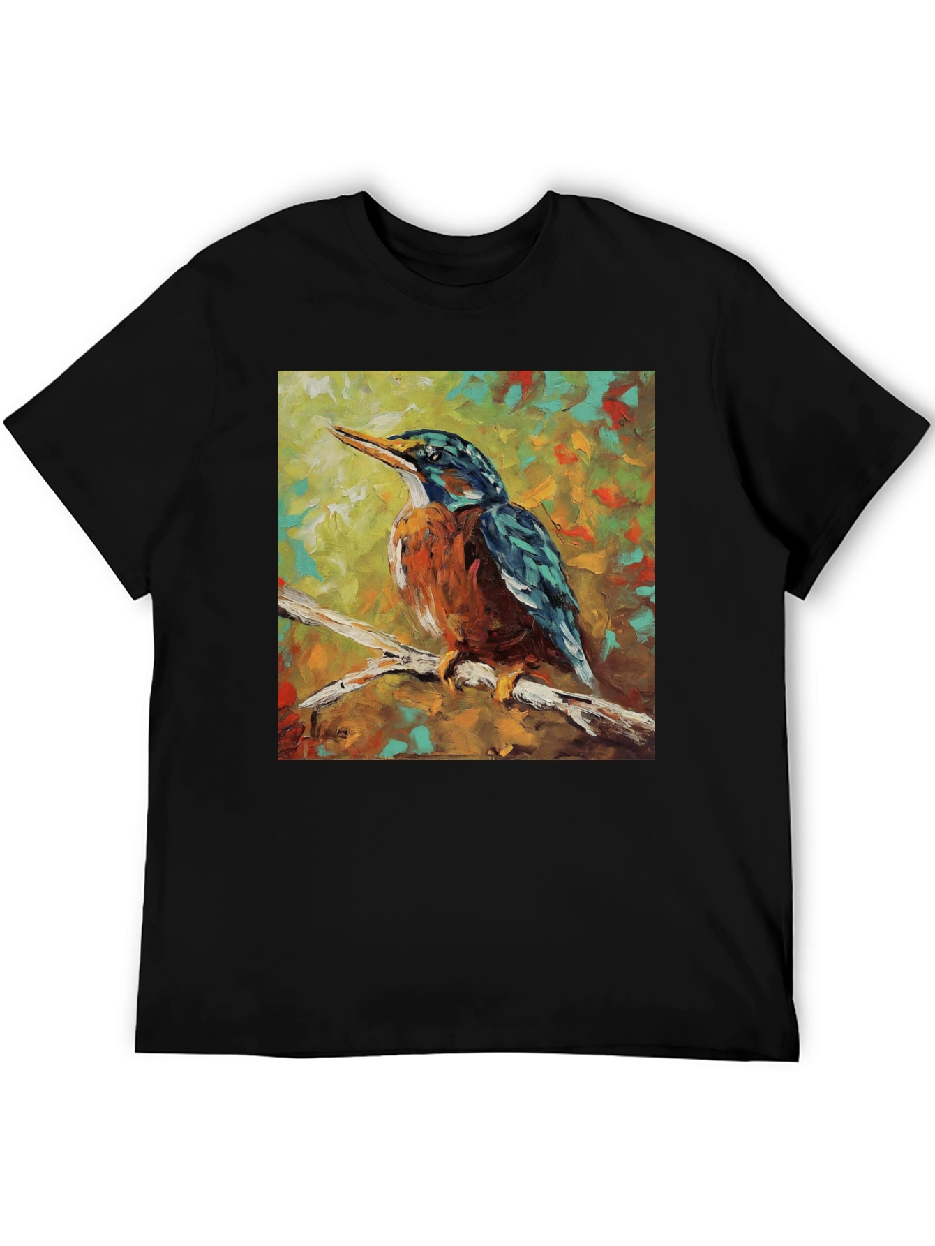 Black Kingfisher Bird Art T-Shirt view 5
