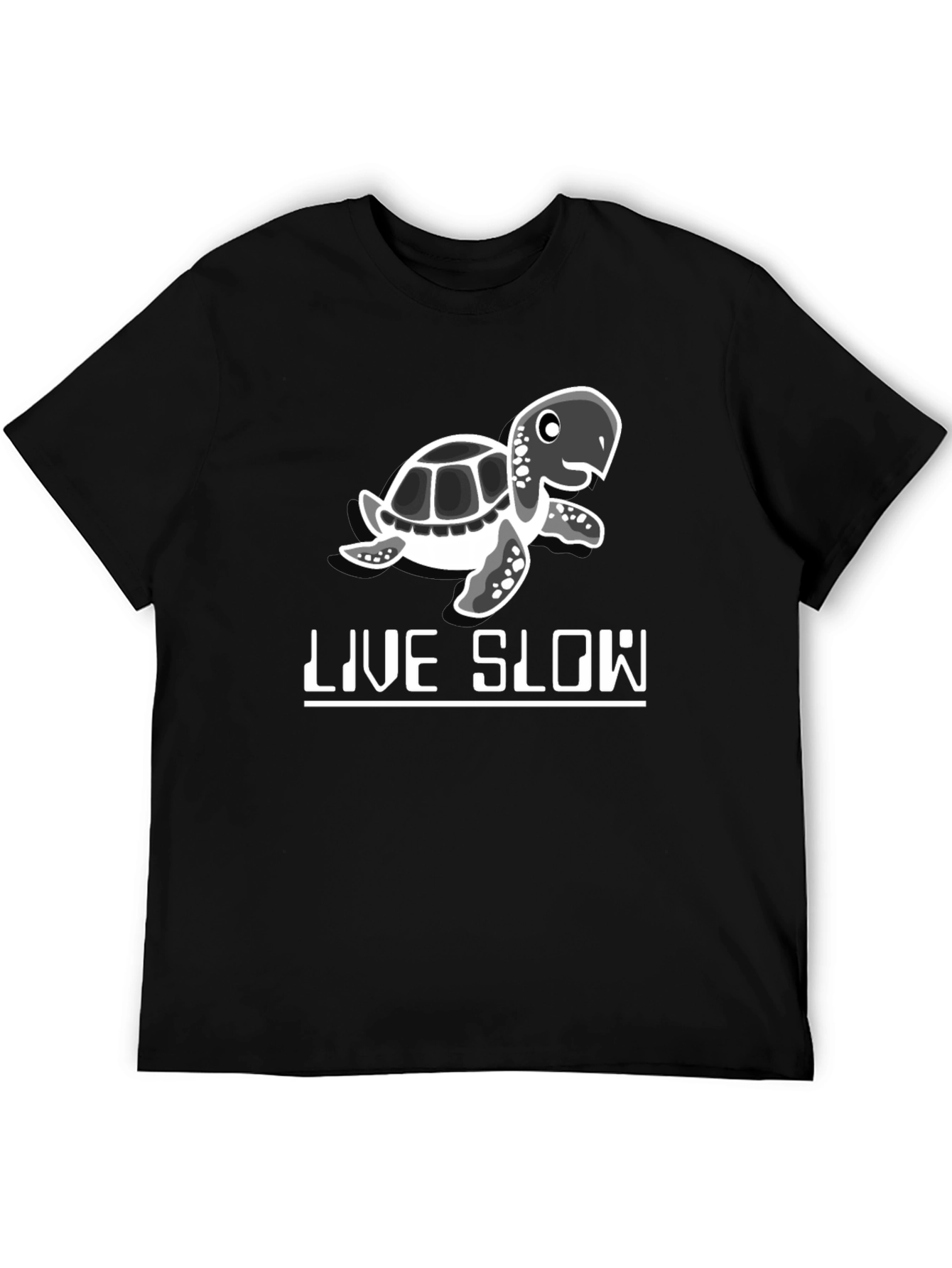 Live Slow Turtle Graphic Tee - Black Cotton Shirt - 5