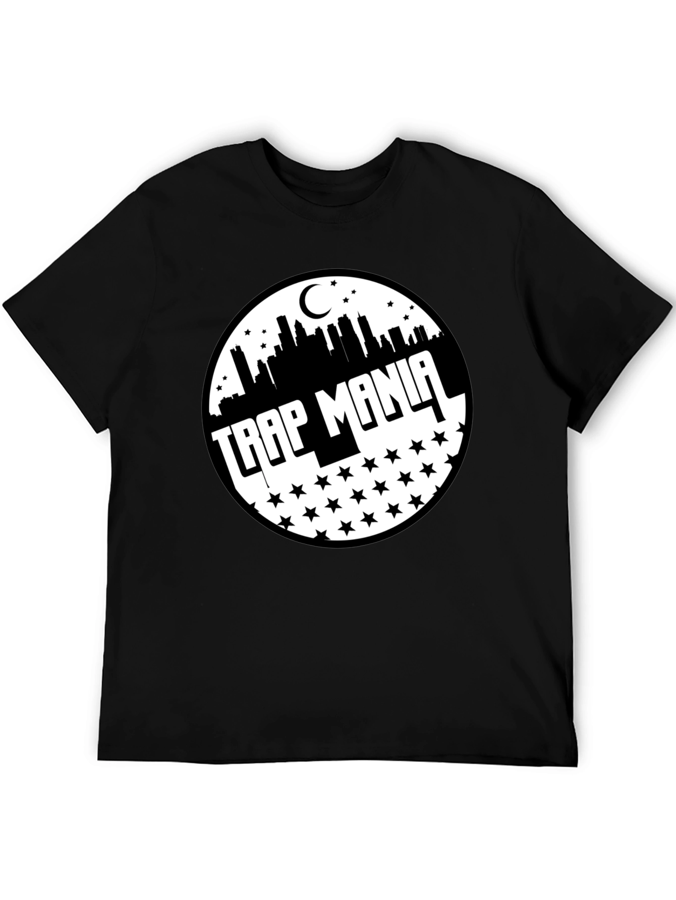 Black Trap Mania Graphic Tee - Cityscape Star Design view 5