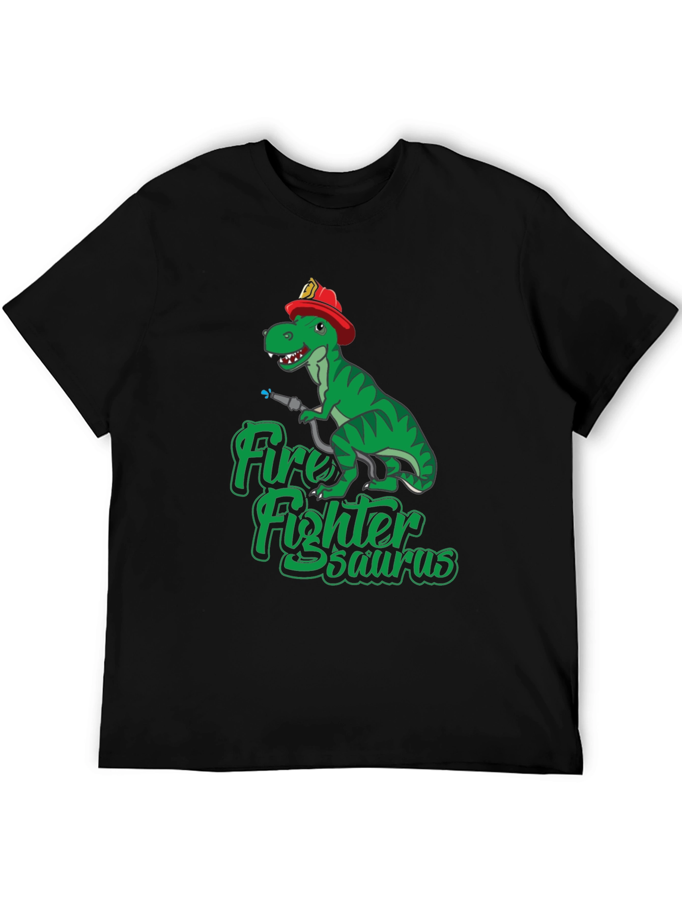 Black Firefighter Dinosaur T-Shirt - Dino Fireman Tee view 5
