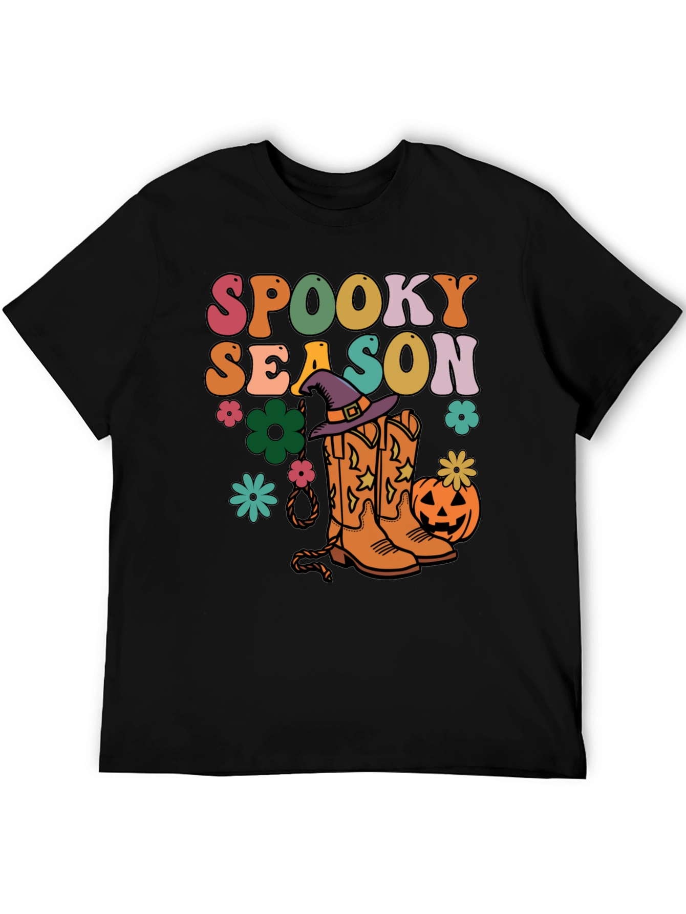 Black Spooky Season Retro Halloween T-Shirt view 5