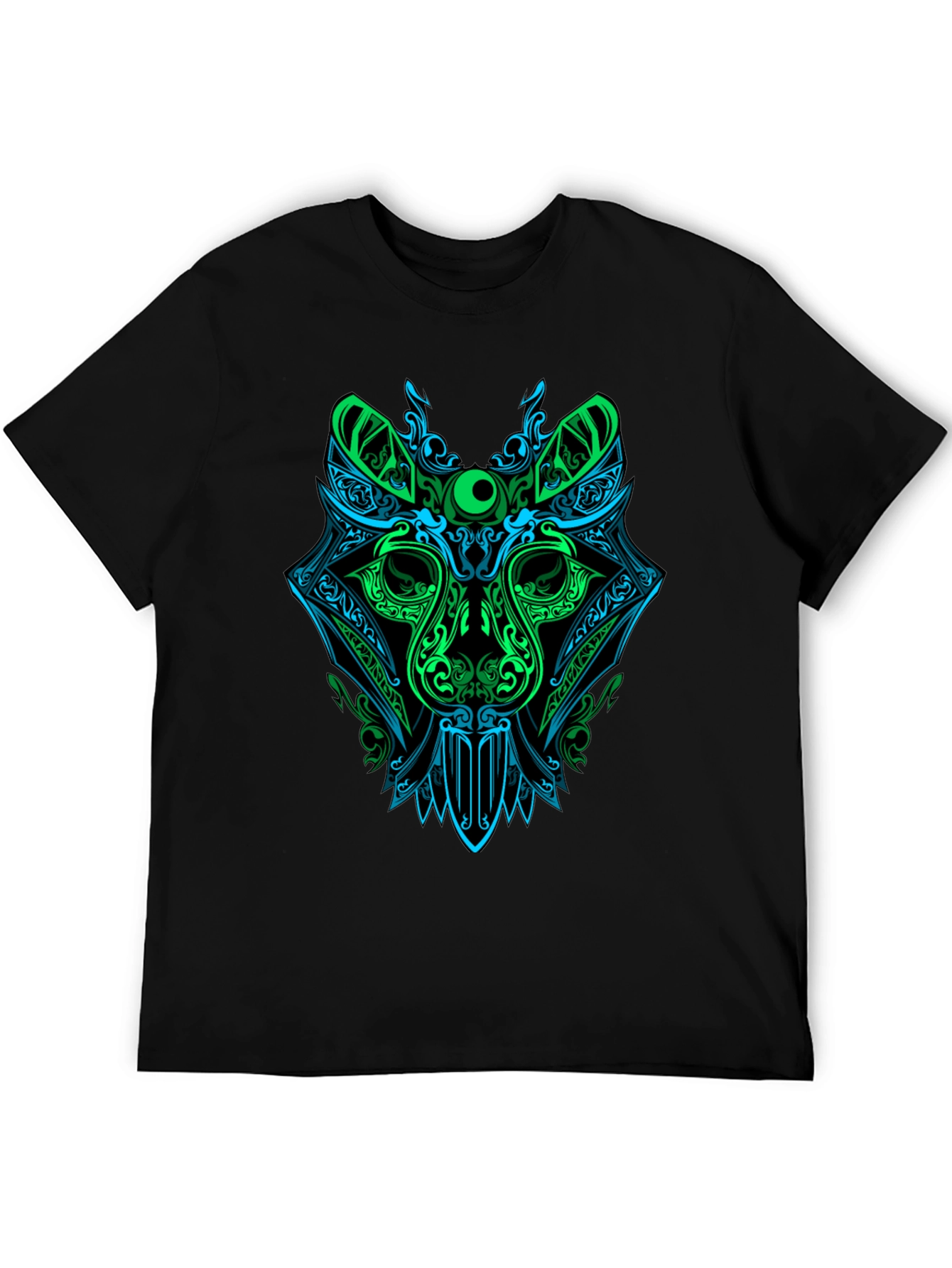 Black Neon Wolf Graphic Tee - Men's Black T-Shirt view 5