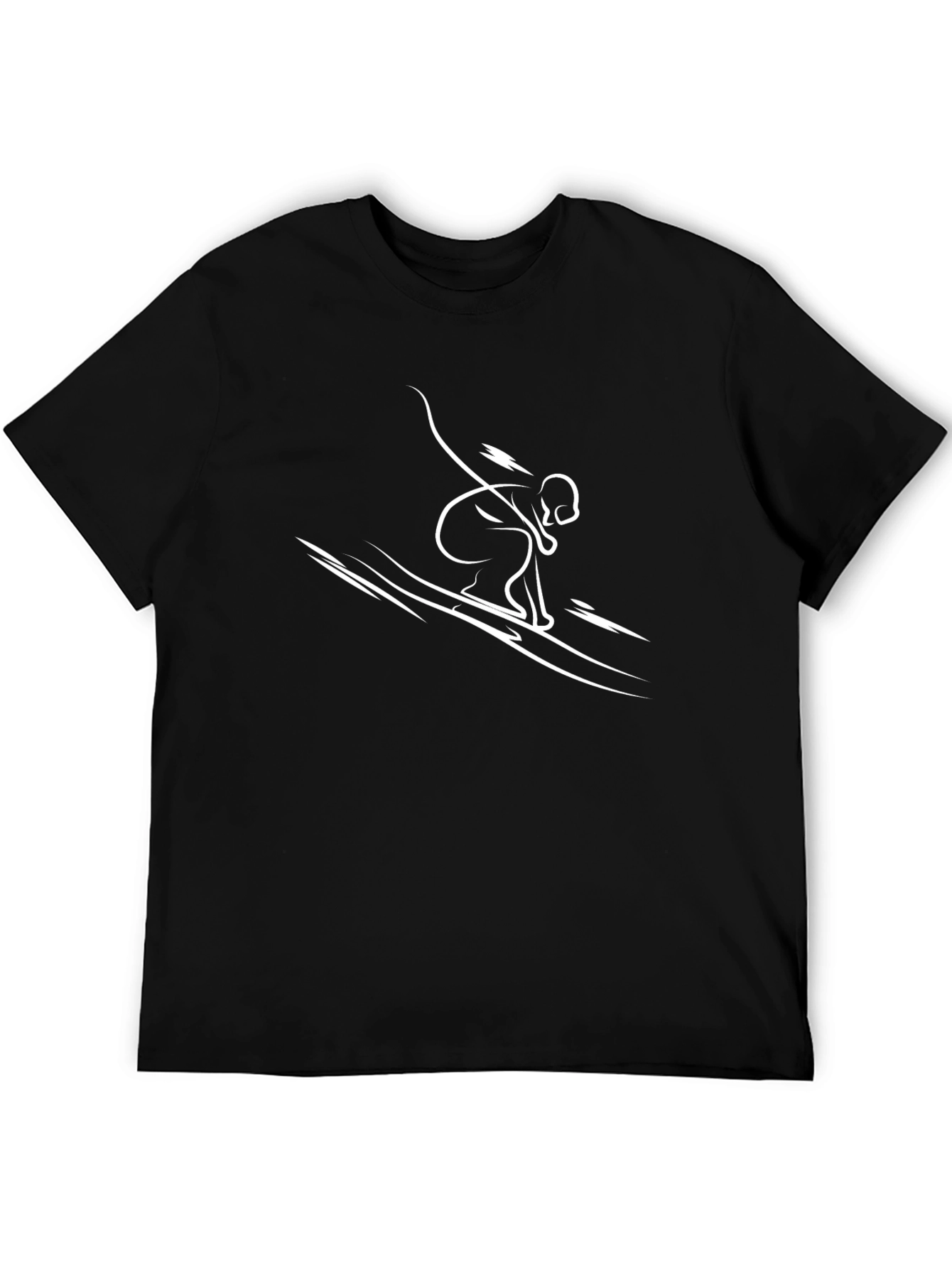 Black Men's Black T-Shirt - Skiing Graphic view 5