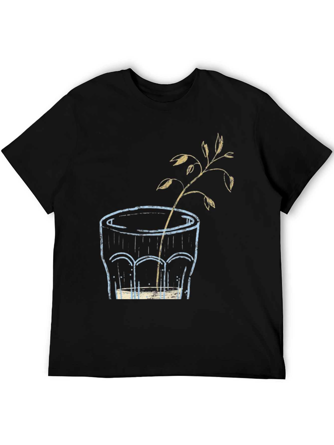 Black Unique Graphic T-Shirt: Glass with Plant Art view 5
