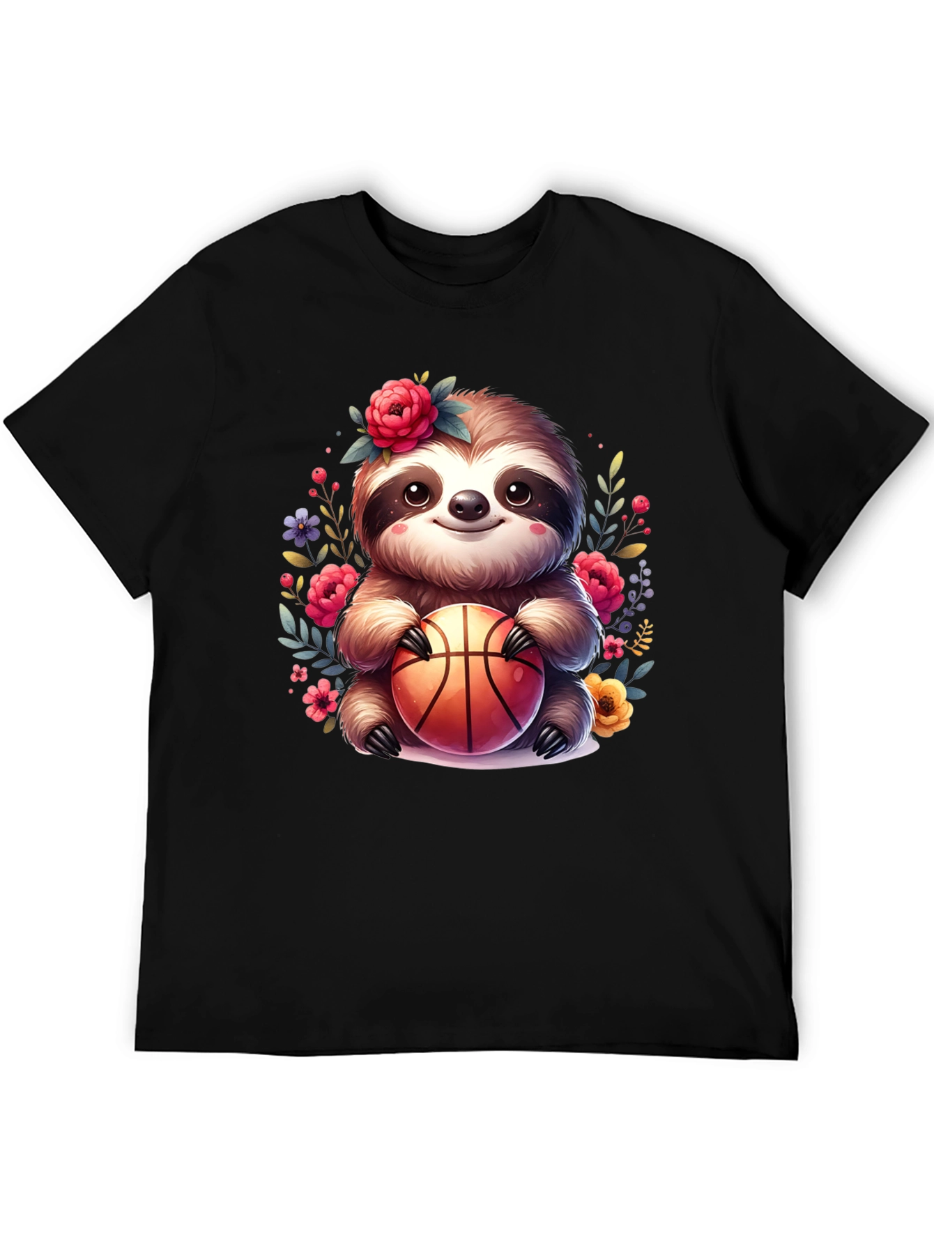 Black Sloth Basketball T-Shirt - Floral Cute Design view 5