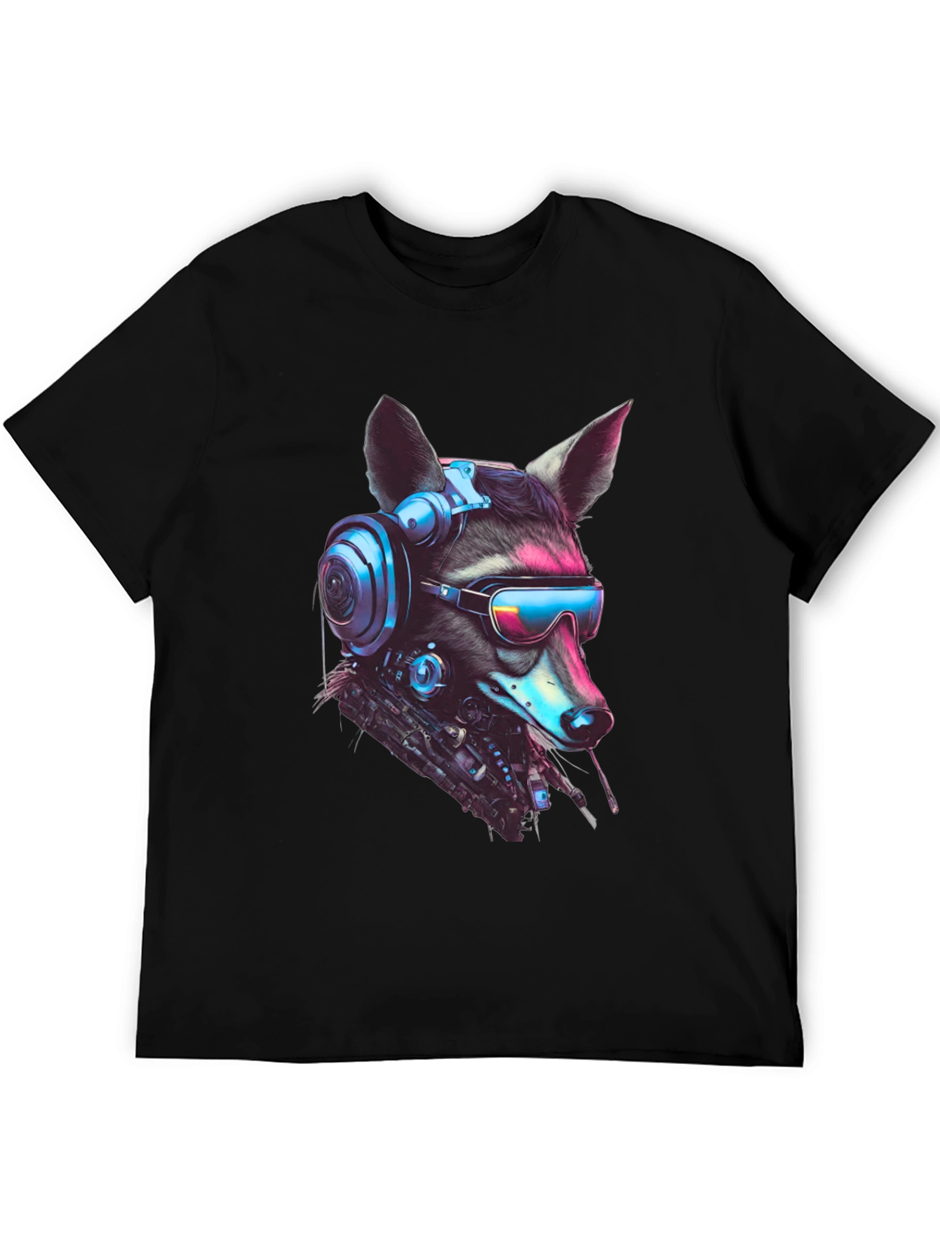 Black Cyberpunk Raccoon Graphic Tee - Futuristic Style view 5