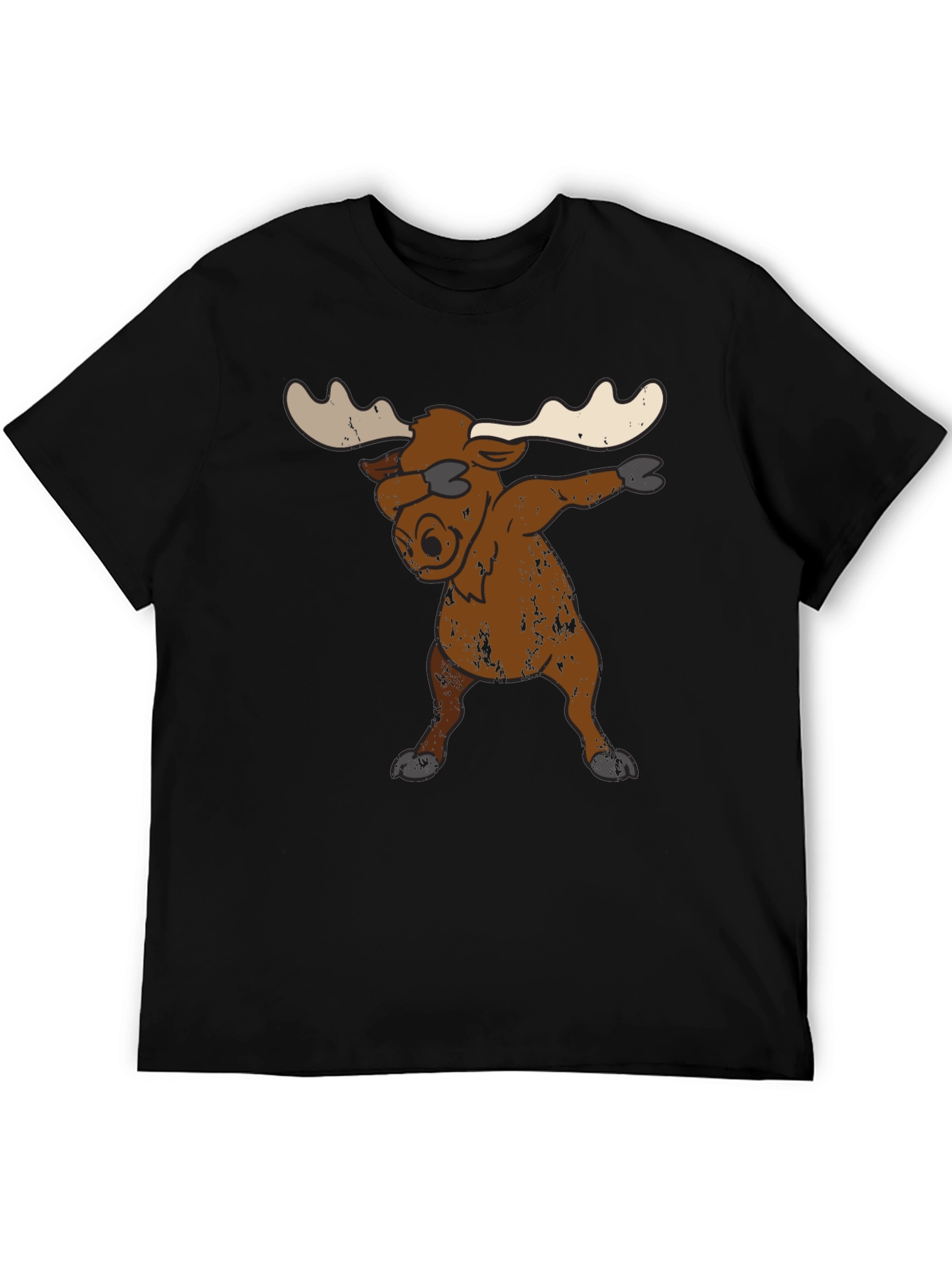 Black Dabbing Moose Graphic Tee - Unique Animal T-Shirt view 5