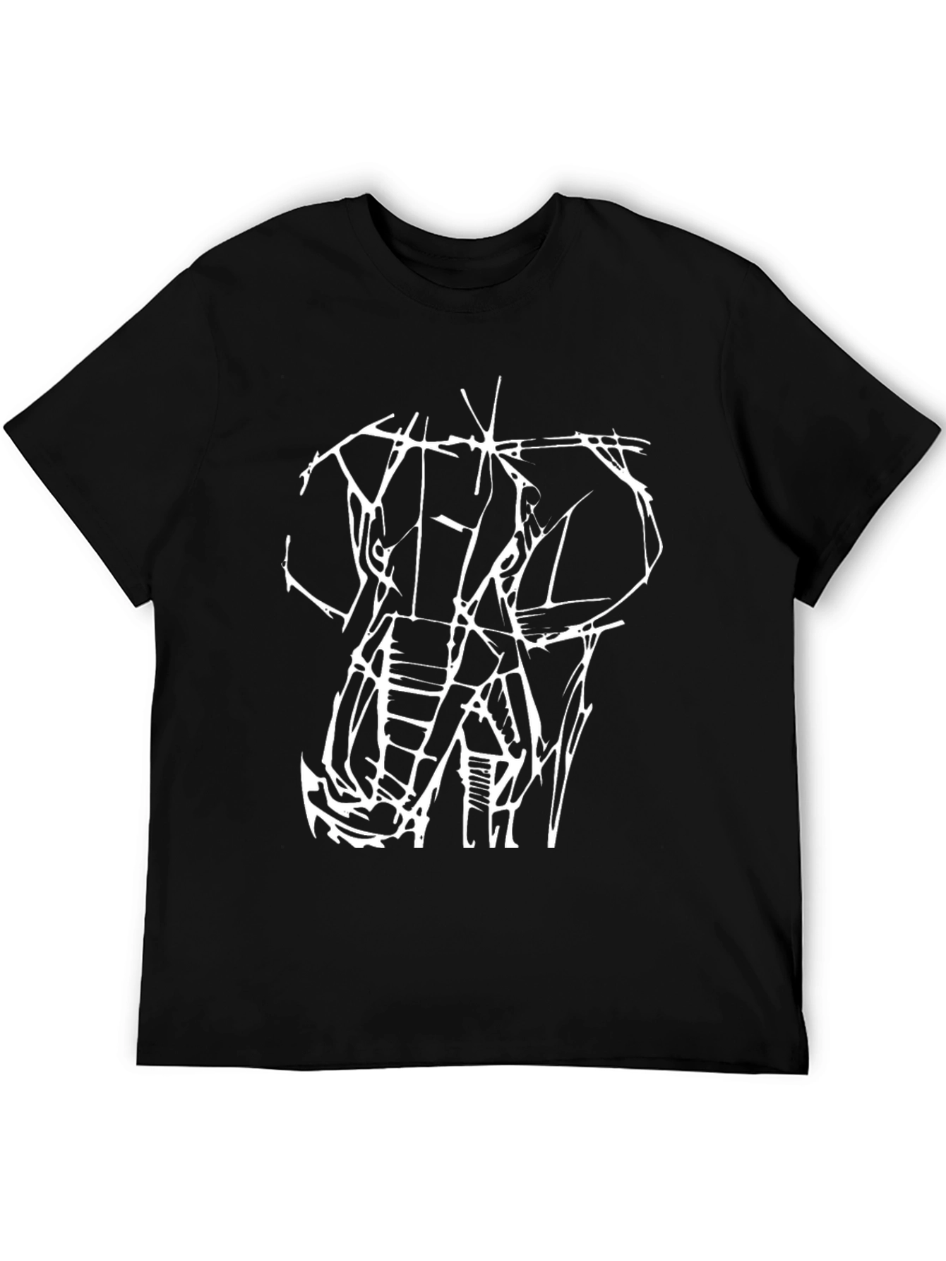 Black Abstract Elephant Graphic Tee - Black Cotton T-Shirt view 5